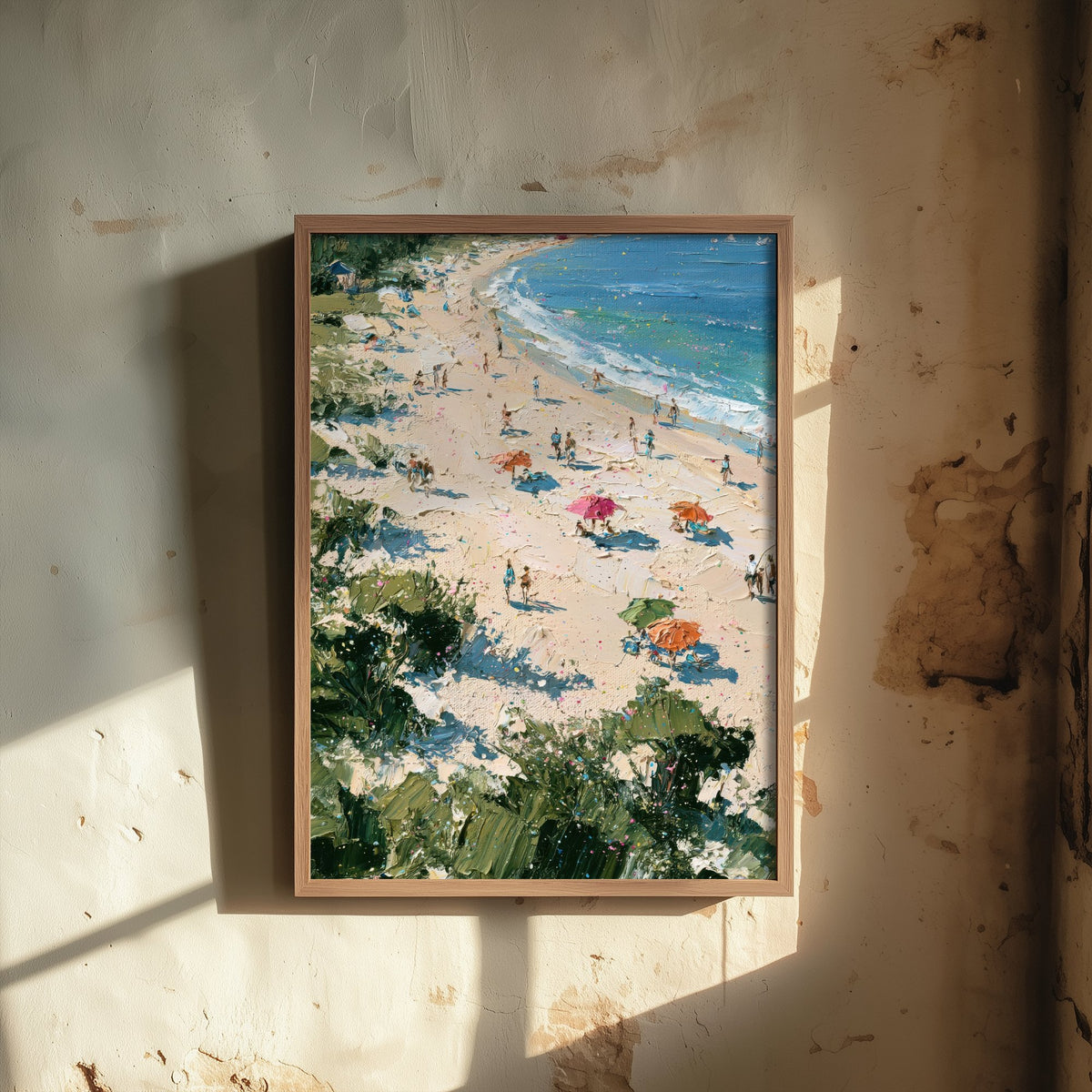West Wittering Beach Travel Poster - Aerial Beach Art Print - Impasto Beach Painting - West Sussex Panel 1/3