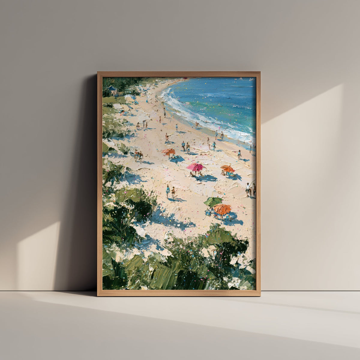 West Wittering Beach Travel Poster - Aerial Beach Art Print - Impasto Beach Painting - West Sussex Panel 1/3