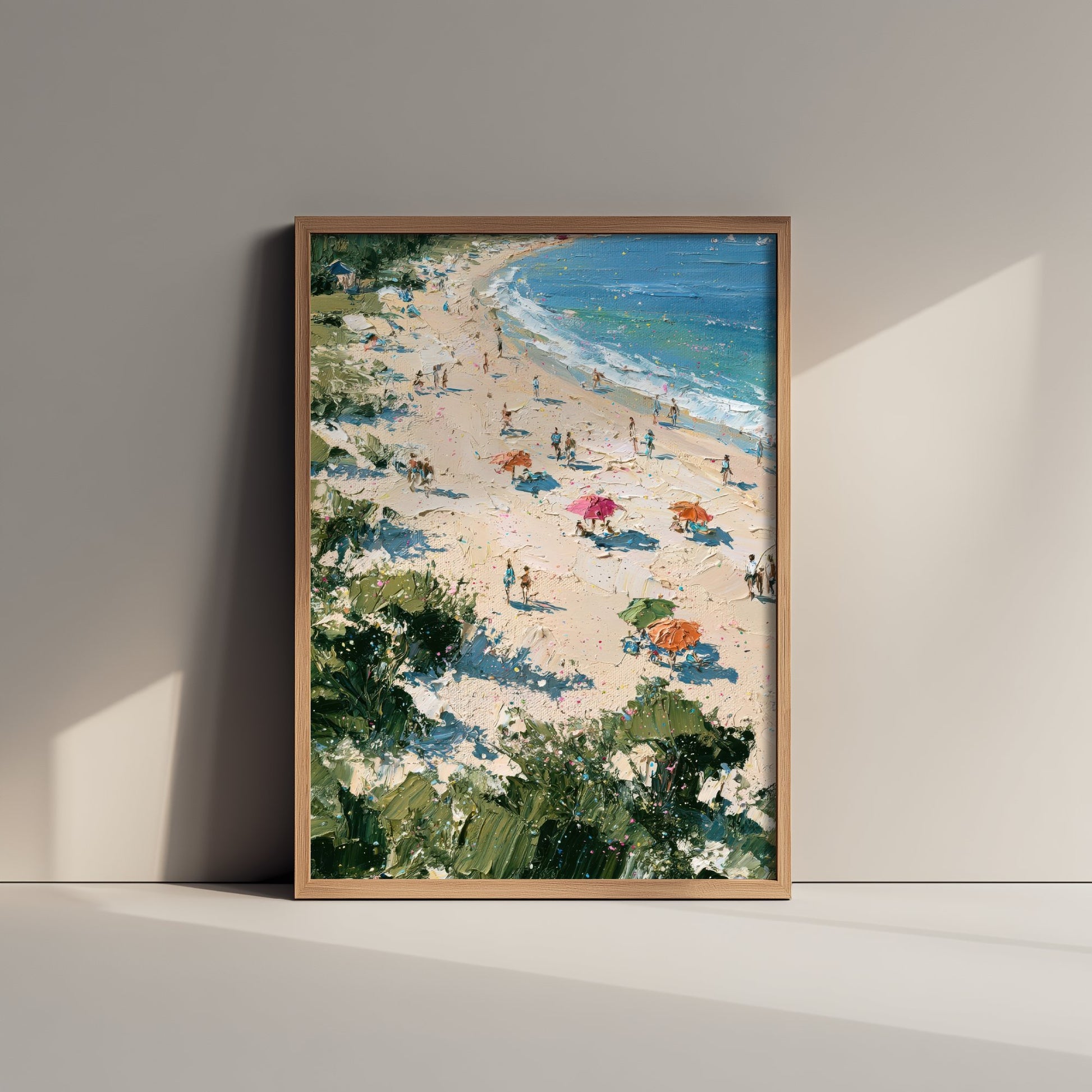 West Wittering Beach Travel Poster - Aerial Beach Art Print - Impasto Beach Painting - West Sussex Panel 1/3