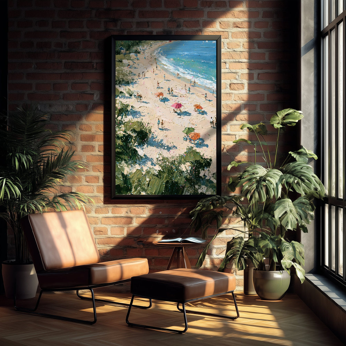 West Wittering Beach Travel Poster - Aerial Beach Art Print - Impasto Beach Painting - West Sussex Panel 1/3
