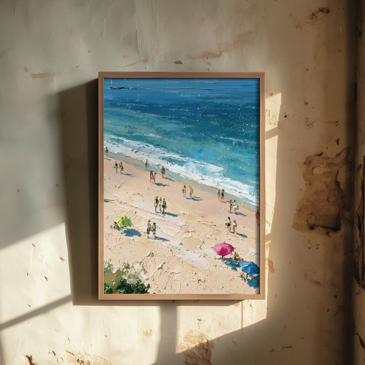 West Wittering Beach Travel Poster - Aerial Beach Art Print - Impasto Beach Painting - West Sussex Panel 2/3