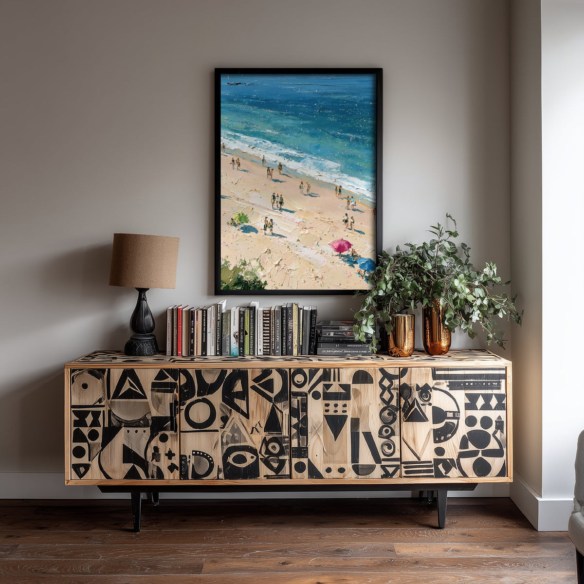 West Wittering Beach Travel Poster - Aerial Beach Art Print - Impasto Beach Painting - West Sussex Panel 2/3