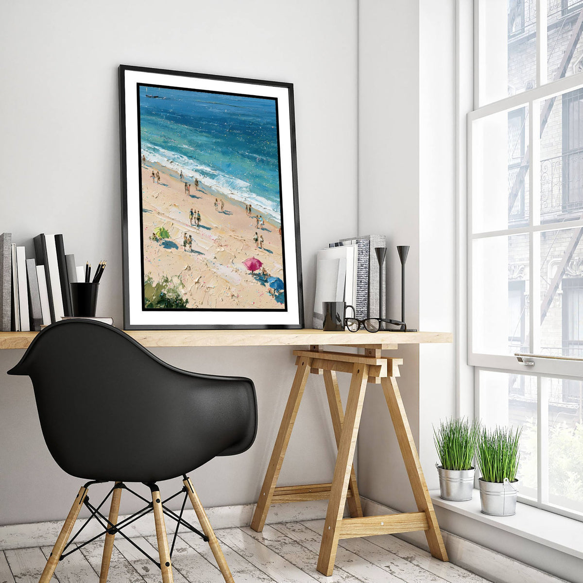 West Wittering Beach Travel Poster - Aerial Beach Art Print - Impasto Beach Painting - West Sussex Panel 2/3