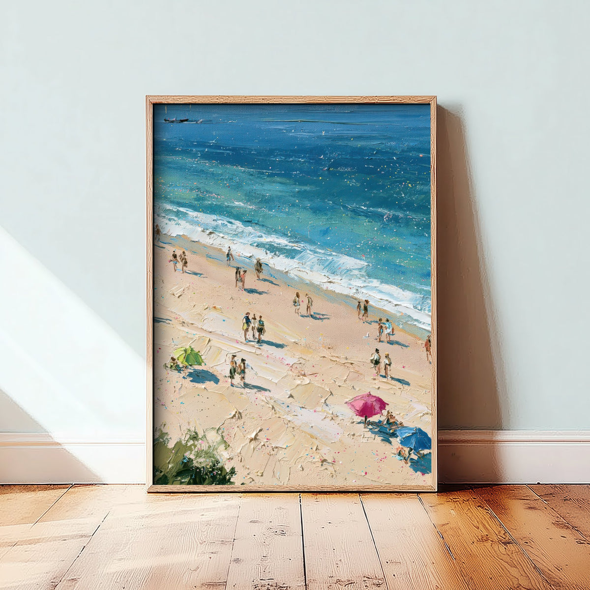 West Wittering Beach Travel Poster - Aerial Beach Art Print - Impasto Beach Painting - West Sussex Panel 2/3