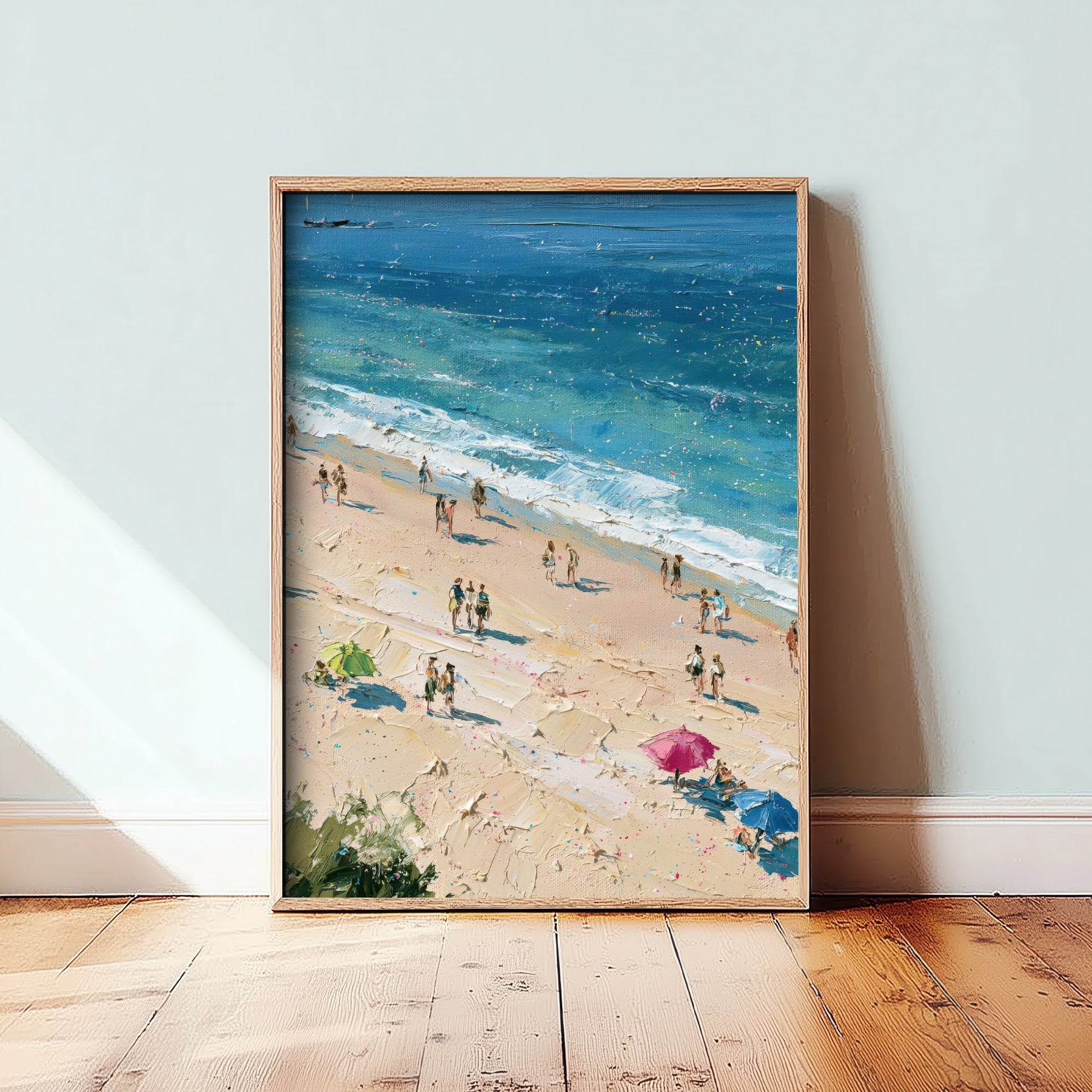 West Wittering Beach Travel Poster - Aerial Beach Art Print - Impasto Beach Painting - West Sussex Panel 2/3