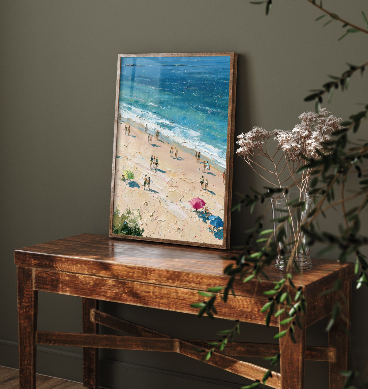 West Wittering Beach Travel Poster - Aerial Beach Art Print - Impasto Beach Painting - West Sussex Panel 2/3