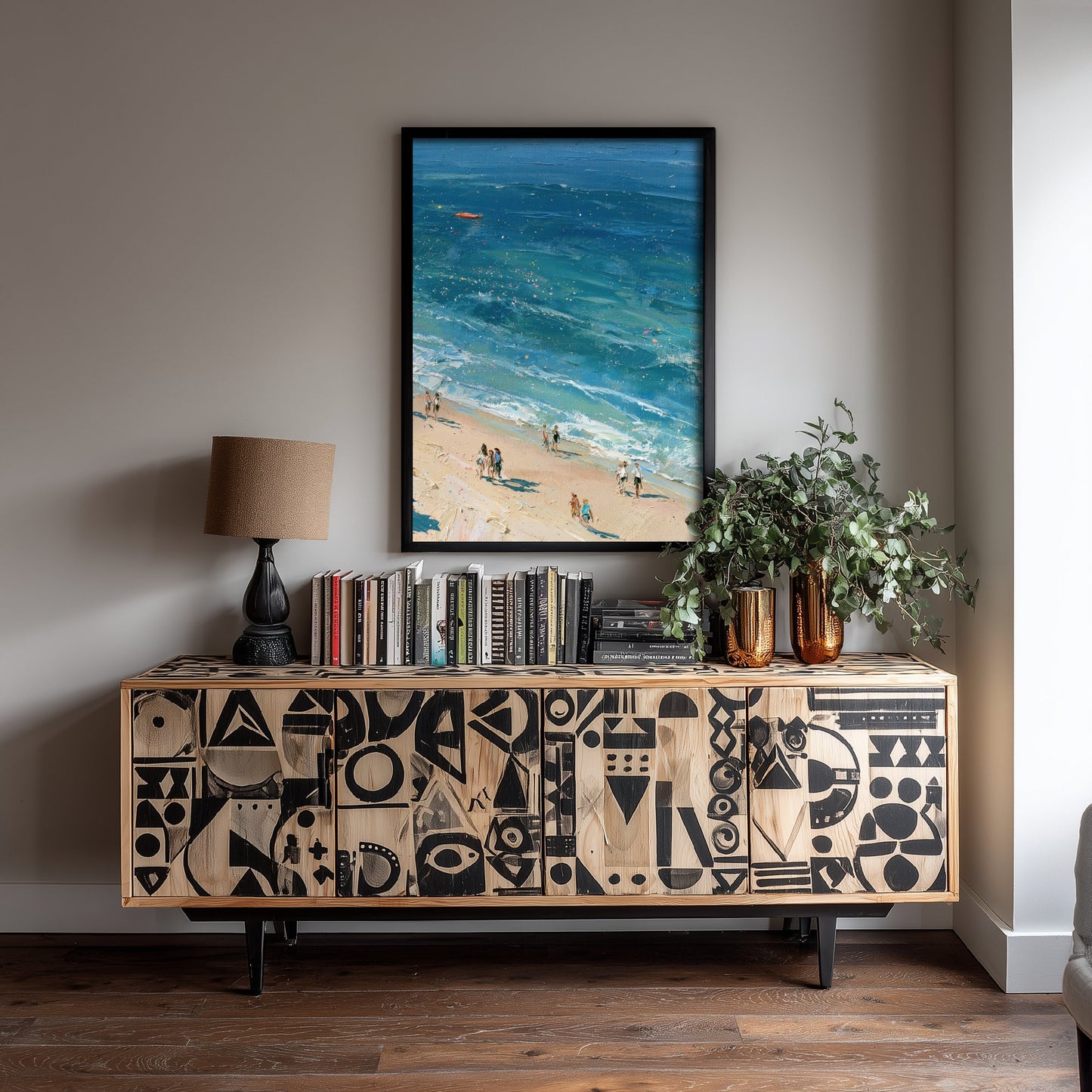 West Wittering Beach Travel Poster - Aerial Beach Art Print - Impasto Beach Painting - West Sussex Panel 3/3