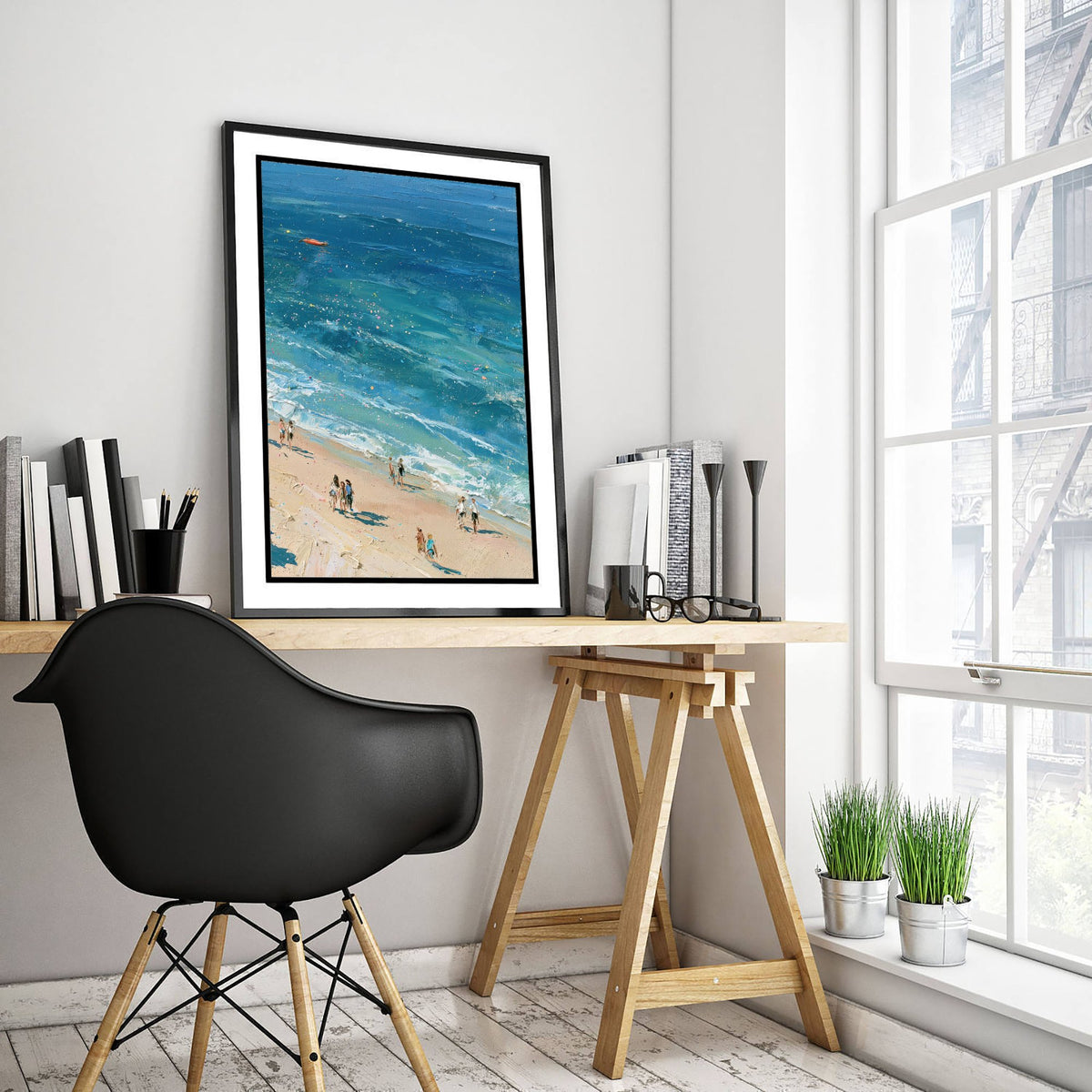 West Wittering Beach Travel Poster - Aerial Beach Art Print - Impasto Beach Painting - West Sussex Panel 3/3