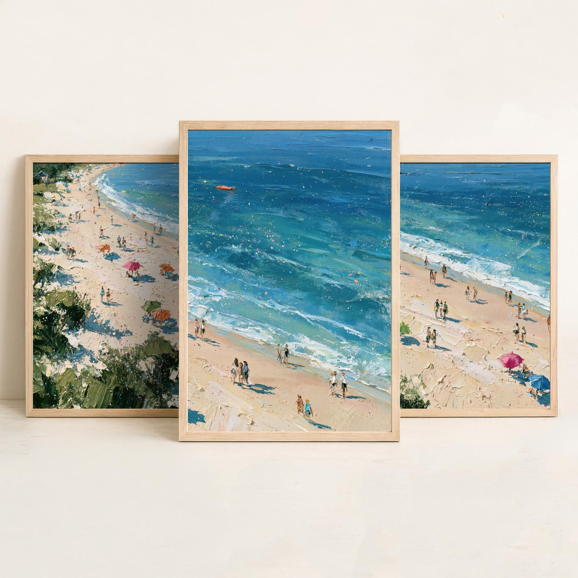 Set of Three West Wittering Beach Prints - Aerial Coastal Oil Painting Posters - Colourful Seaside Wall Art - England