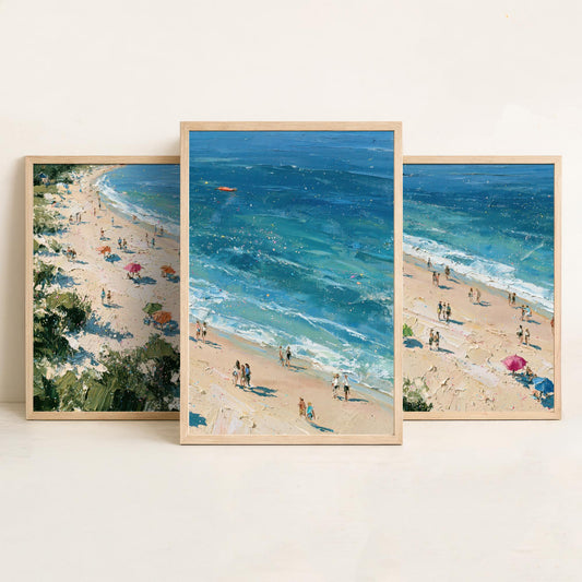 Set of Three West Wittering Beach Prints - Aerial Coastal Oil Painting Posters - Colourful Seaside Wall Art - England