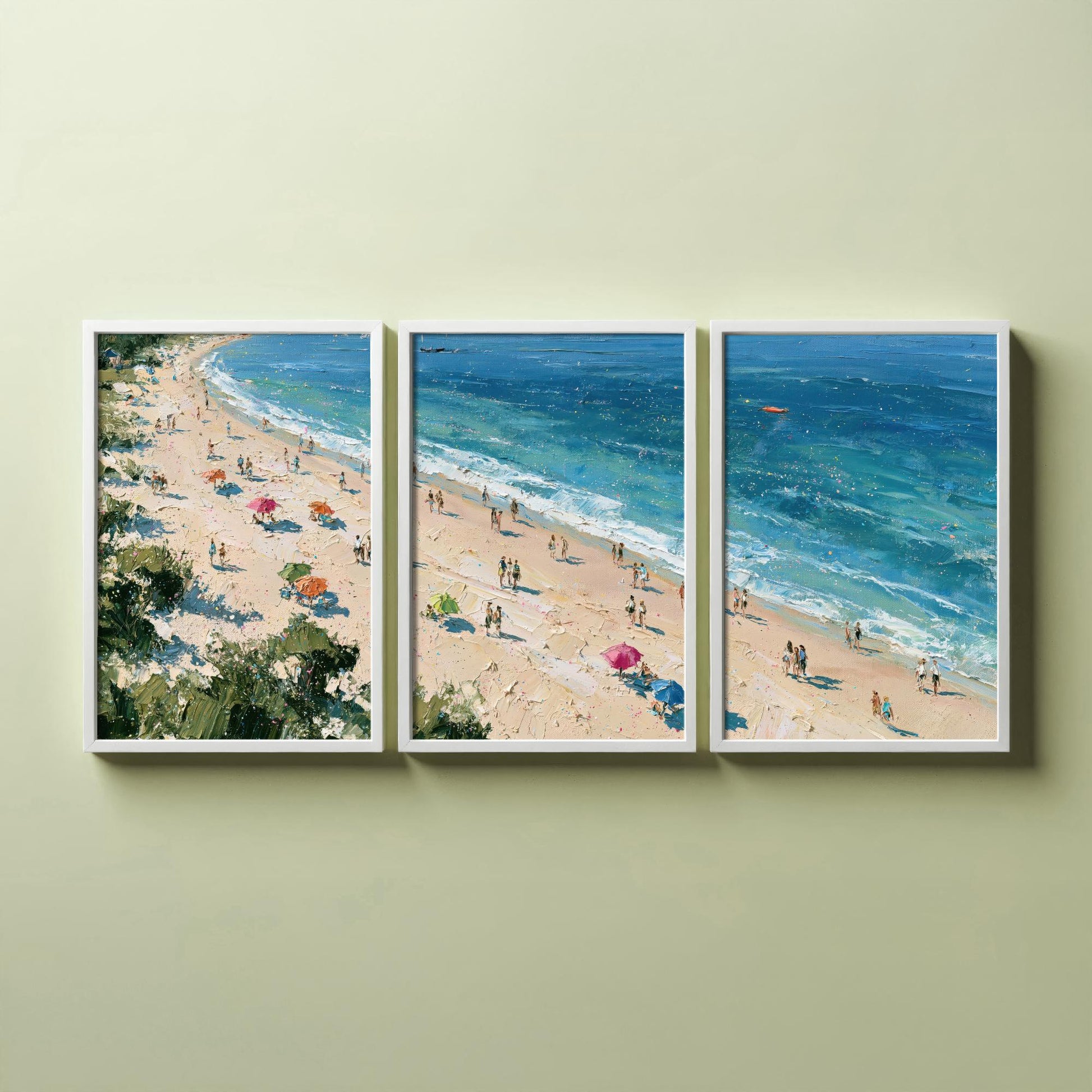 Set of Three West Wittering Beach Prints - Aerial Coastal Oil Painting Posters - Colourful Seaside Wall Art - England