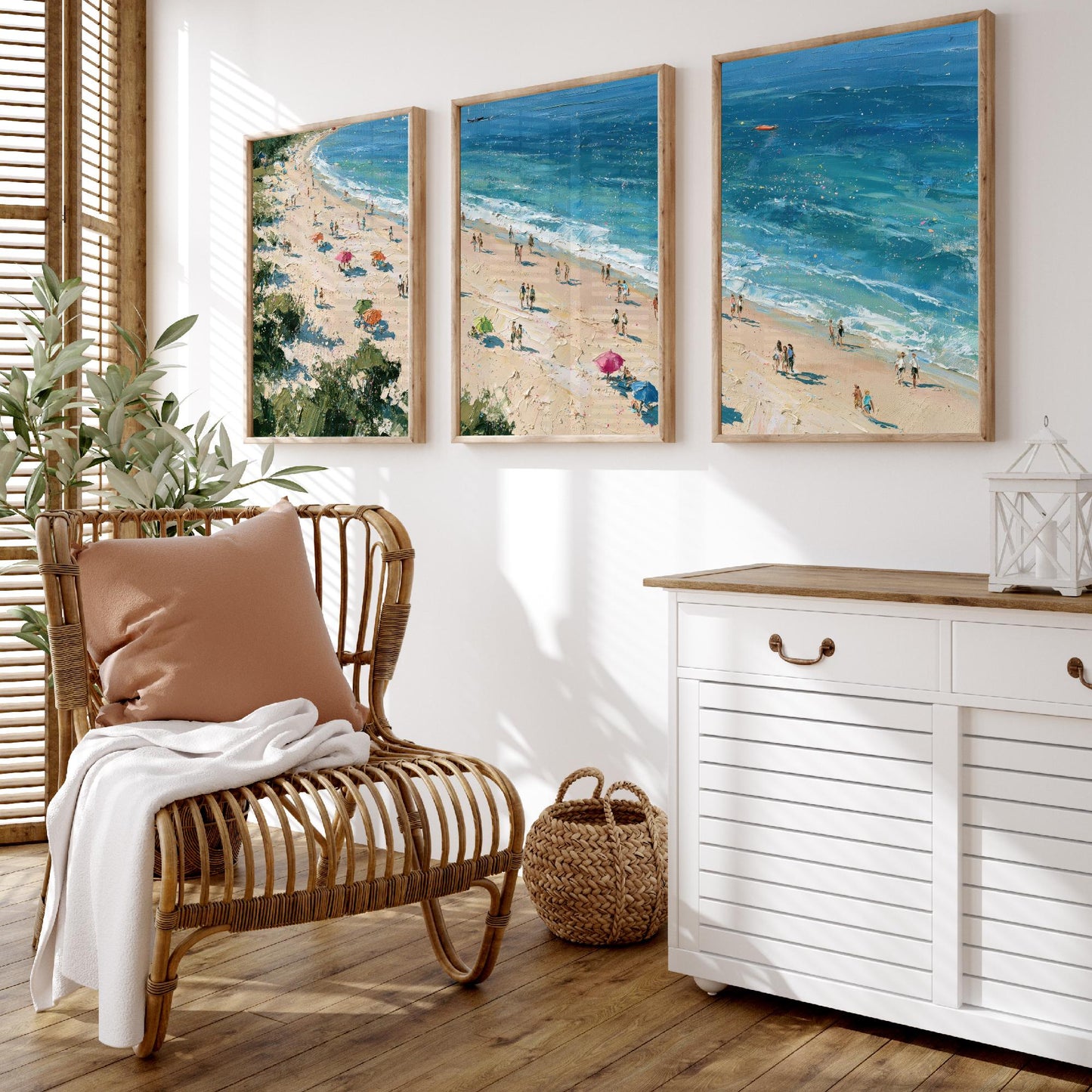 Set of Three West Wittering Beach Prints - Aerial Coastal Oil Painting Posters - Colourful Seaside Wall Art - England