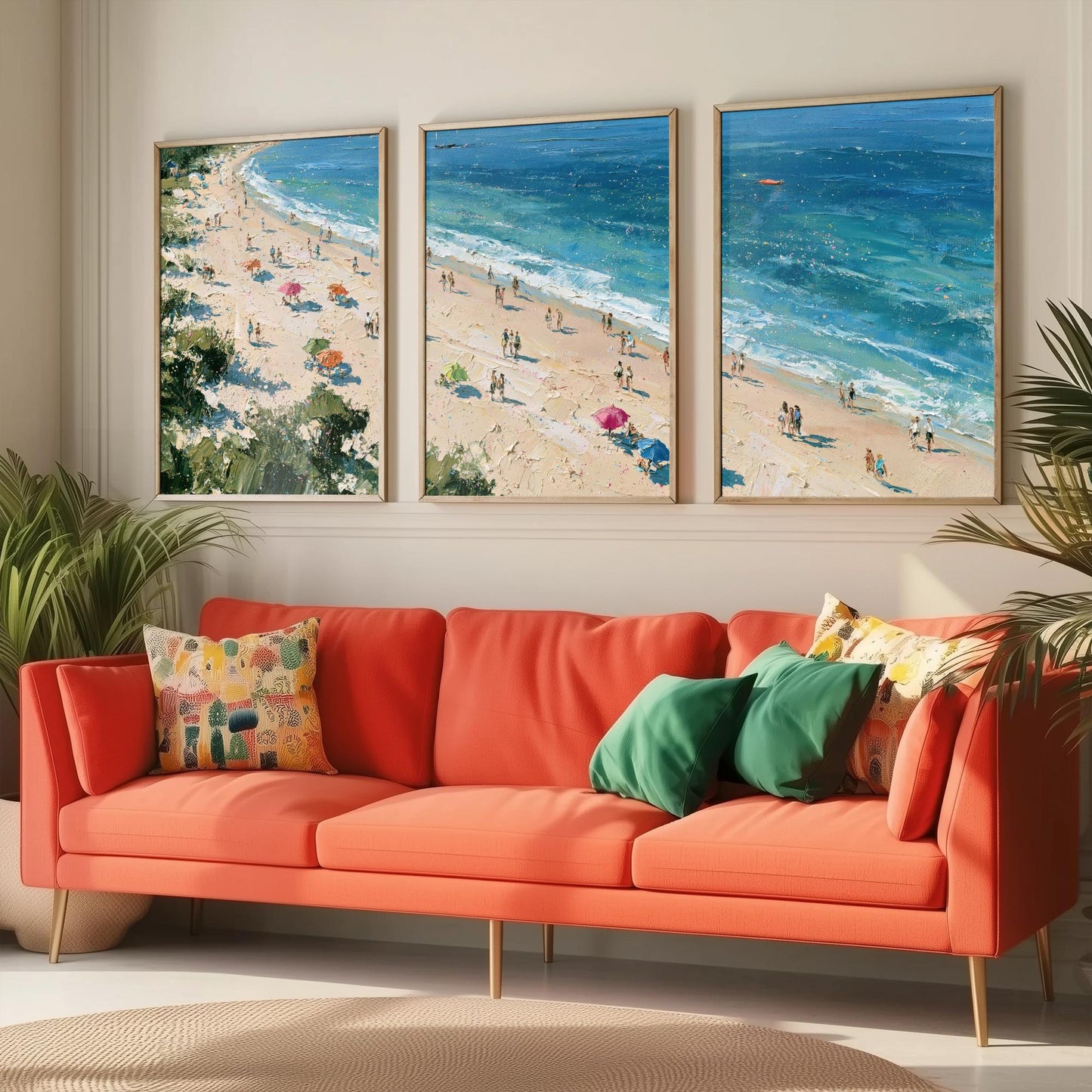 Set of Three West Wittering Beach Prints - Aerial Coastal Oil Painting Posters - Colourful Seaside Wall Art - England