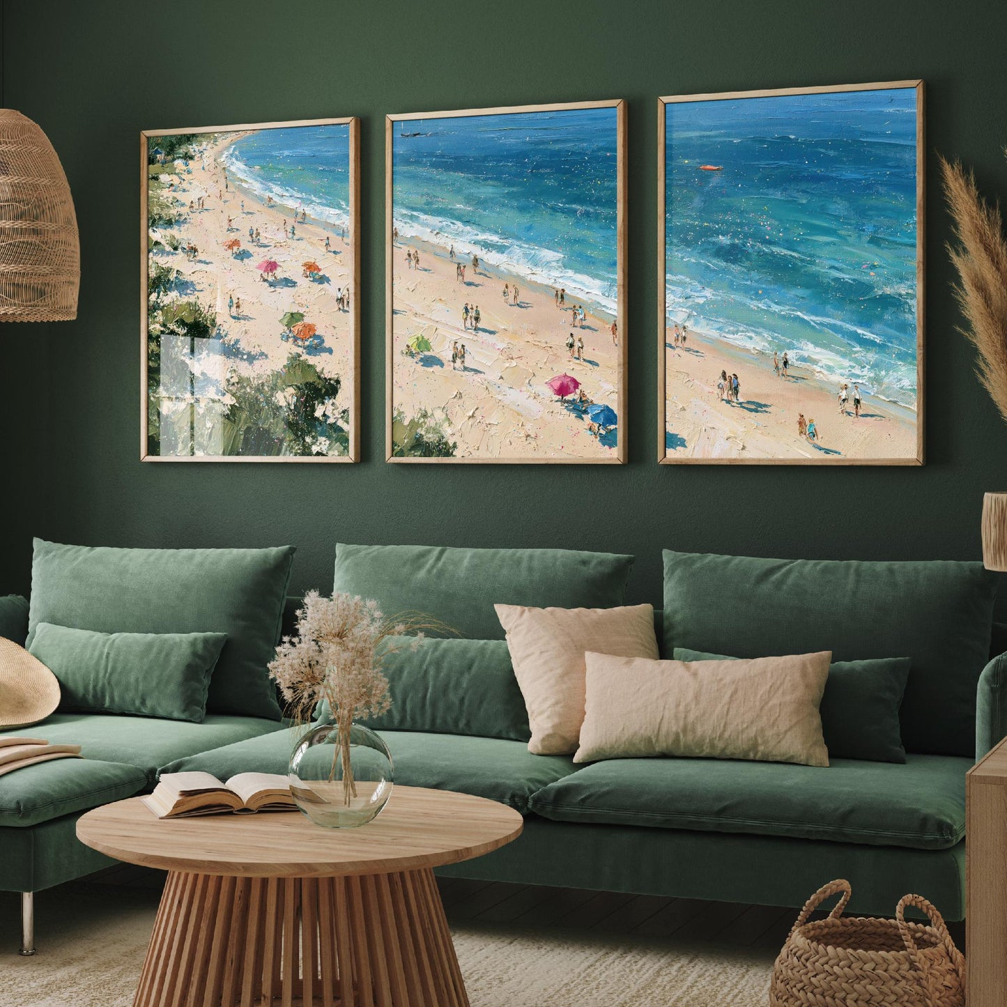 Set of Three West Wittering Beach Prints - Aerial Coastal Oil Painting Posters - Colourful Seaside Wall Art - England