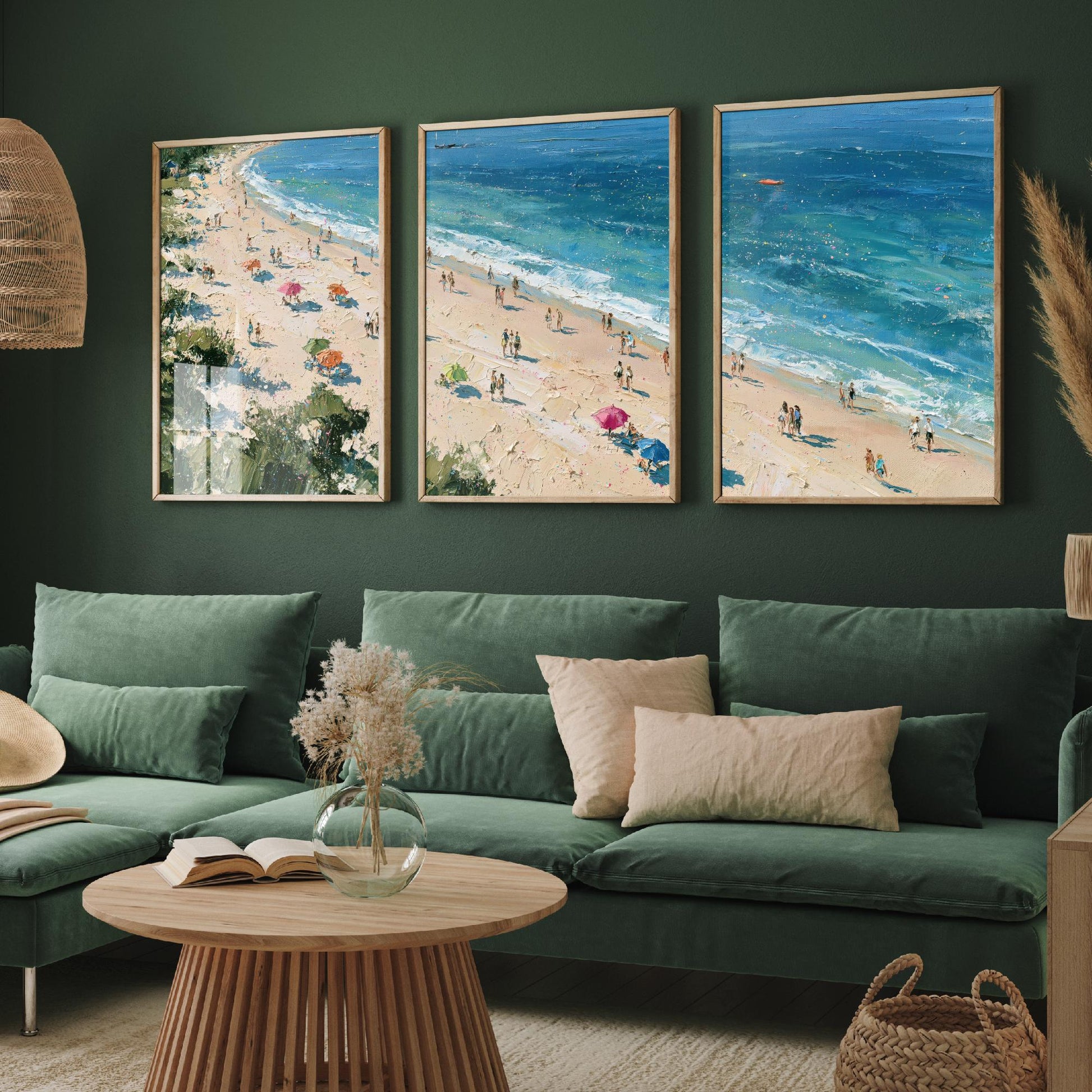 Set of Three West Wittering Beach Prints - Aerial Coastal Oil Painting Posters - Colourful Seaside Wall Art - England