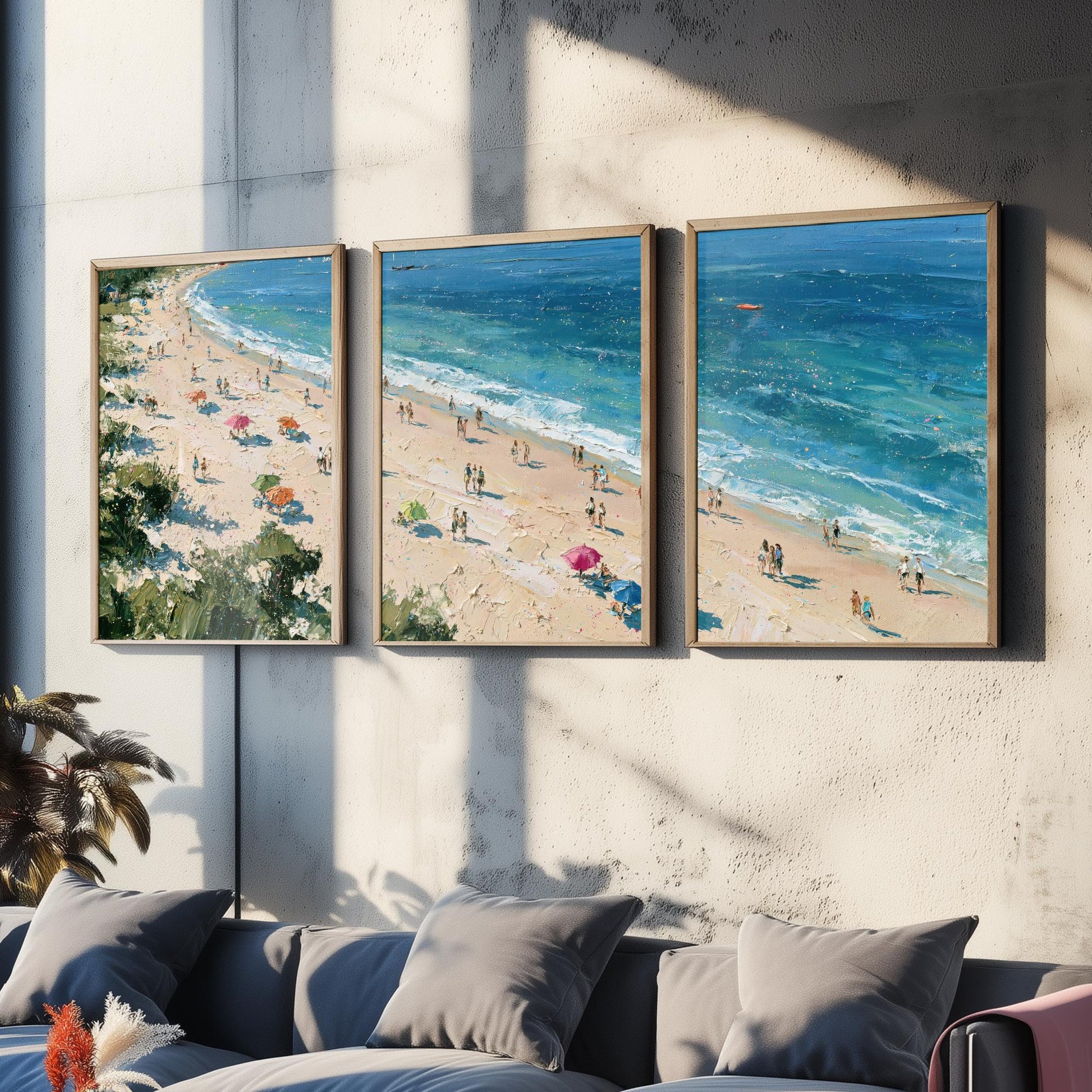 Set of Three West Wittering Beach Prints - Aerial Coastal Oil Painting Posters - Colourful Seaside Wall Art - England