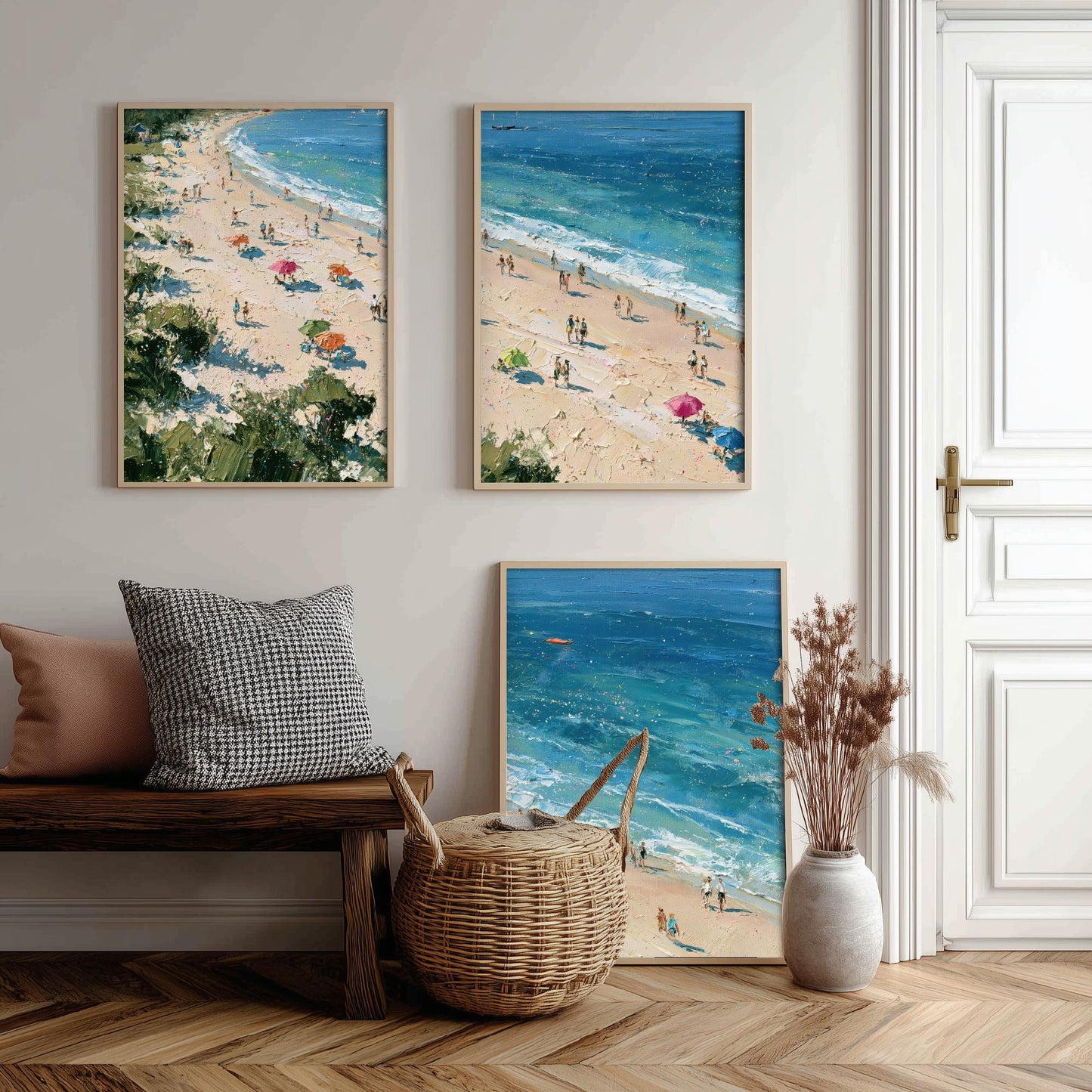 Set of Three West Wittering Beach Prints - Aerial Coastal Oil Painting Posters - Colourful Seaside Wall Art - England