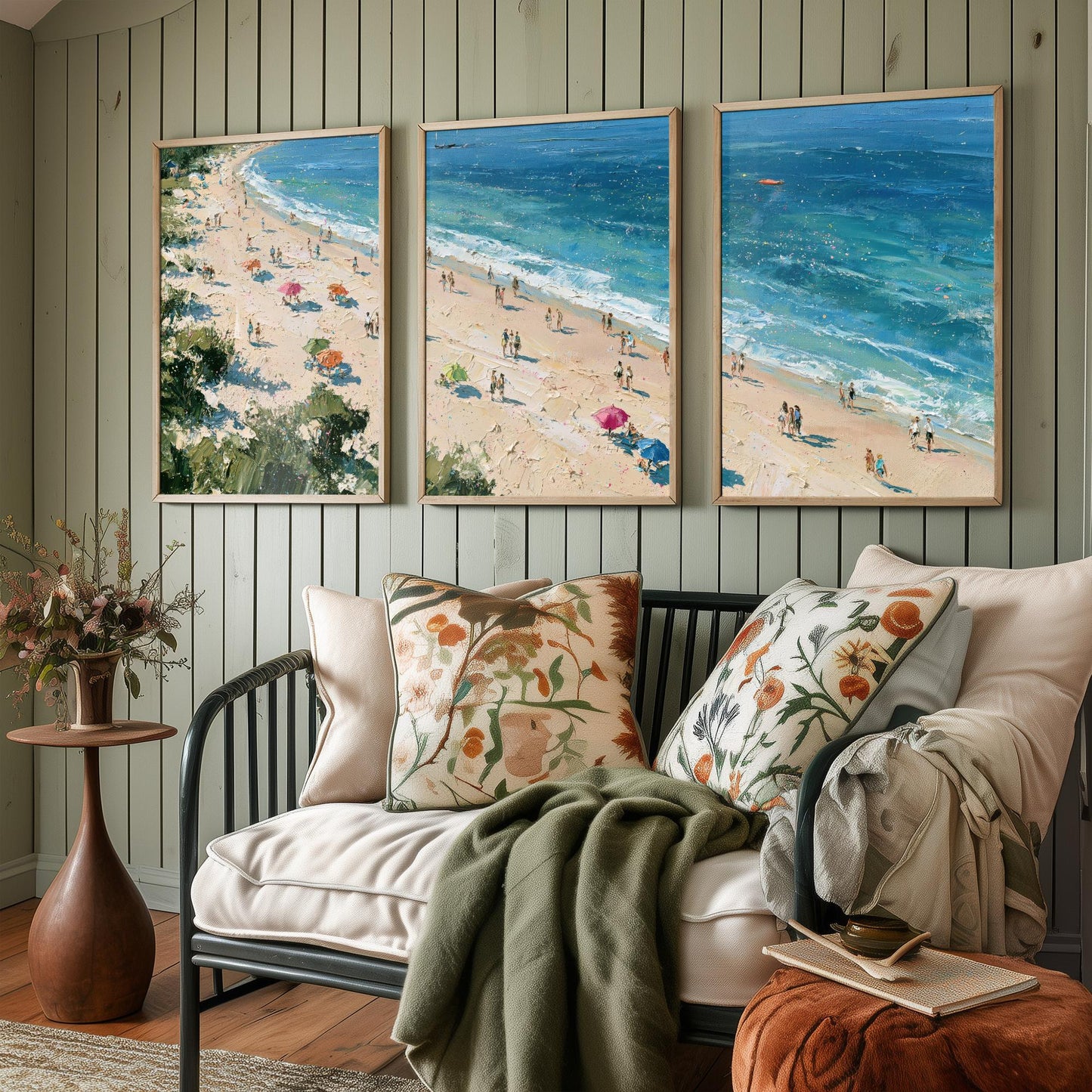 Set of Three West Wittering Beach Prints - Aerial Coastal Oil Painting Posters - Colourful Seaside Wall Art - England