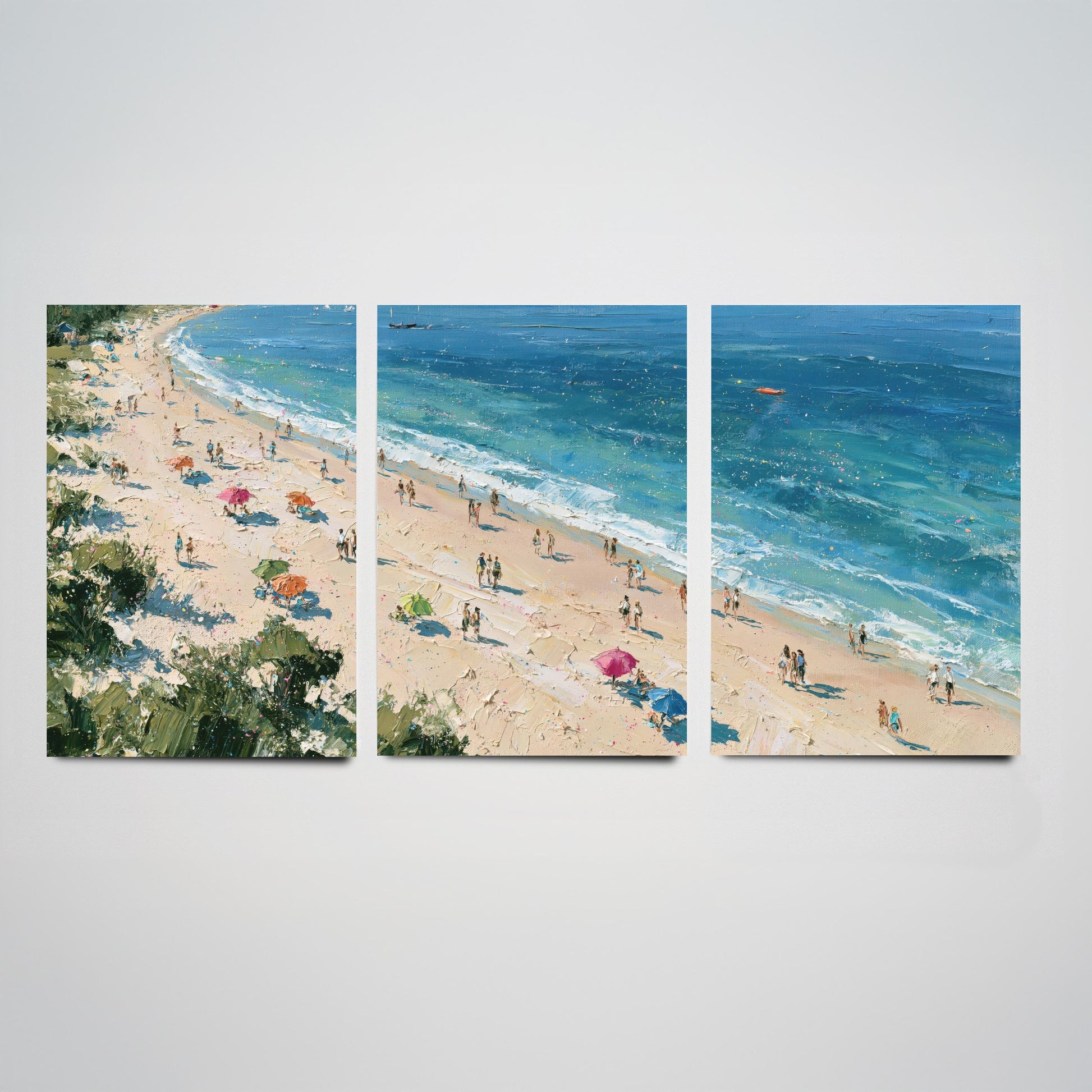 Set of Three West Wittering Beach Prints - Aerial Coastal Oil Painting Posters - Colourful Seaside Wall Art - England