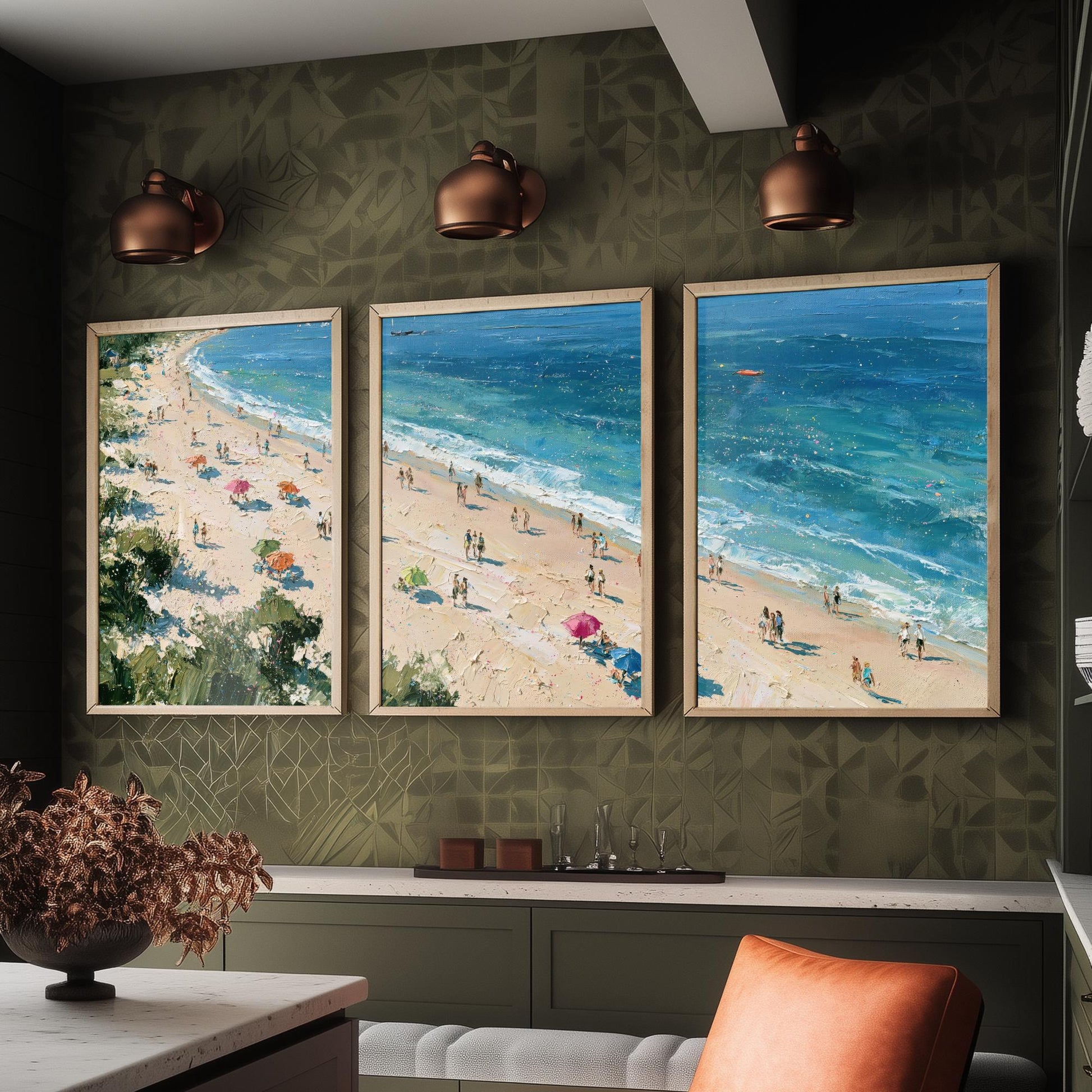 Set of Three West Wittering Beach Prints - Aerial Coastal Oil Painting Posters - Colourful Seaside Wall Art - England