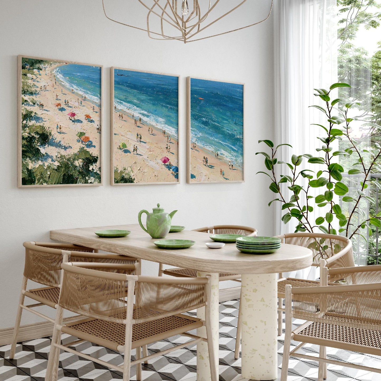 Set of Three West Wittering Beach Prints - Aerial Coastal Oil Painting Posters - Colourful Seaside Wall Art - England