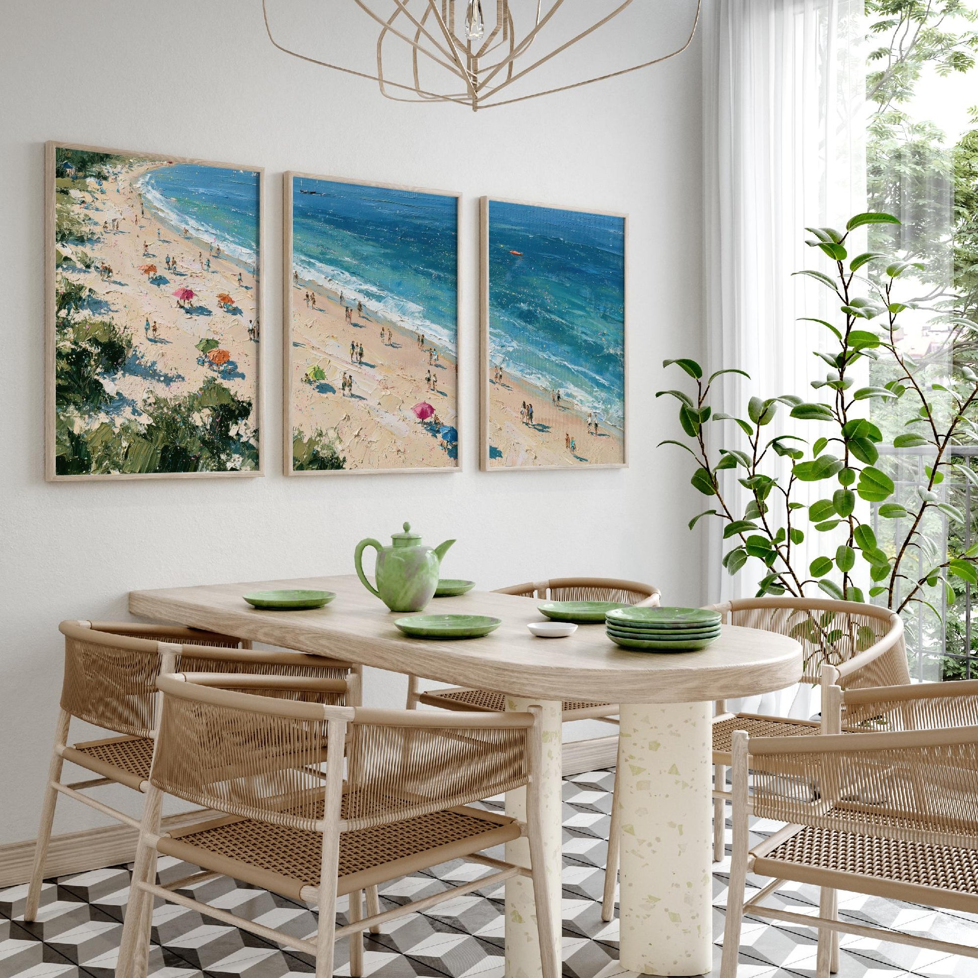 Set of Three West Wittering Beach Prints - Aerial Coastal Oil Painting Posters - Colourful Seaside Wall Art - England