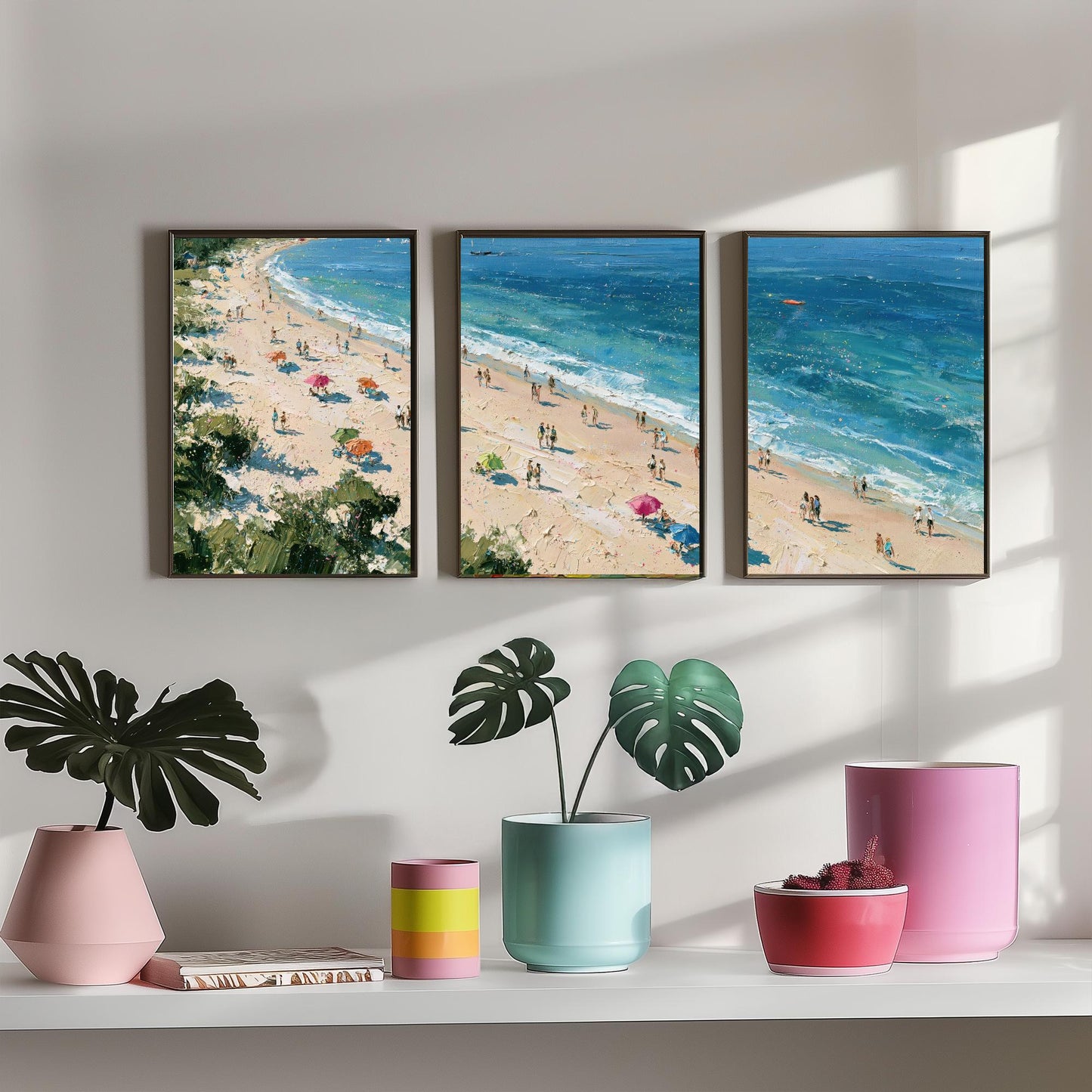 Set of Three West Wittering Beach Prints - Aerial Coastal Oil Painting Posters - Colourful Seaside Wall Art - England