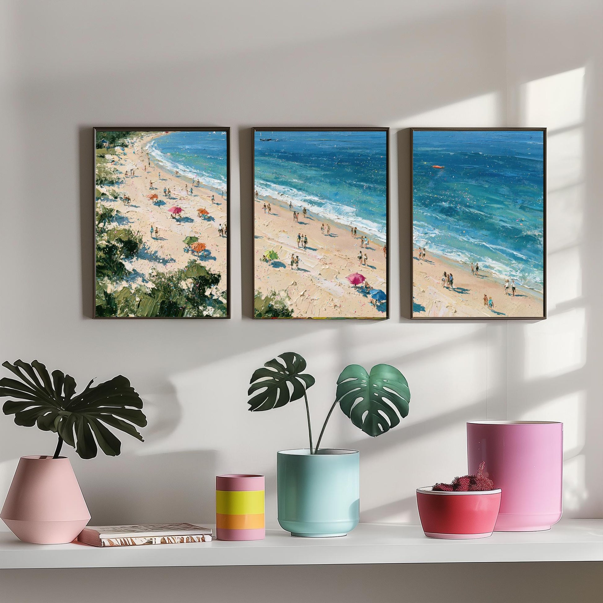 Set of Three West Wittering Beach Prints - Aerial Coastal Oil Painting Posters - Colourful Seaside Wall Art - England