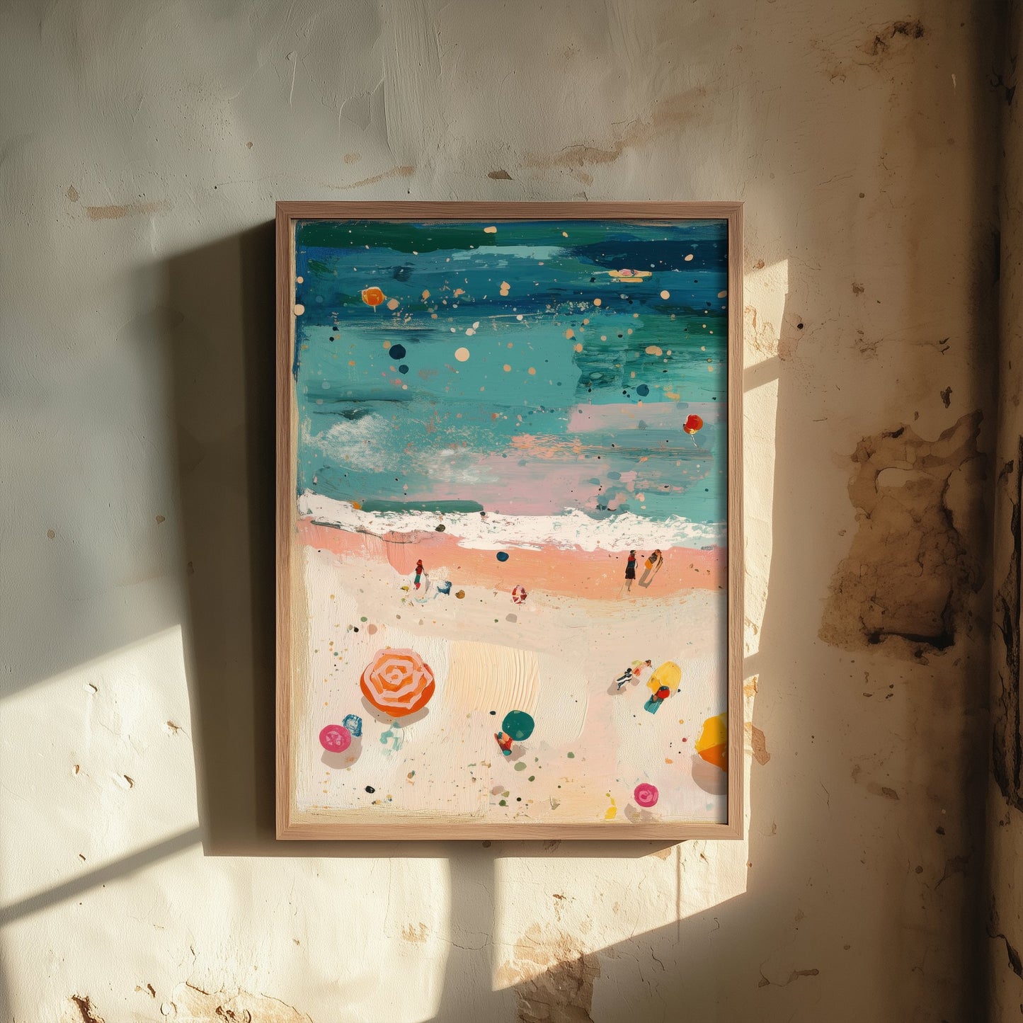 Weston-super-Mare Beach Travel Poster - Aerial Beach Art Print - Impasto Beach Painting - Somerset Panel 1/3