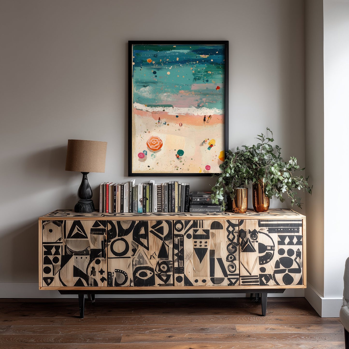 Weston-super-Mare Beach Travel Poster - Aerial Beach Art Print - Impasto Beach Painting - Somerset Panel 1/3