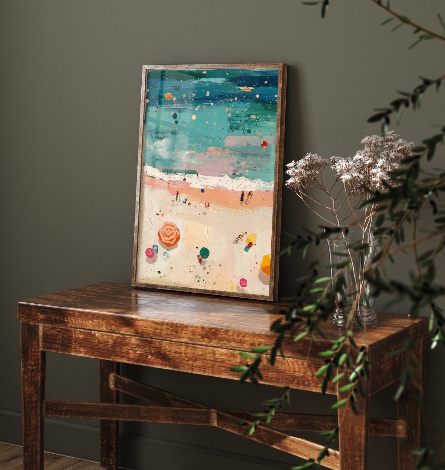 Weston-super-Mare Beach Travel Poster - Aerial Beach Art Print - Impasto Beach Painting - Somerset Panel 1/3