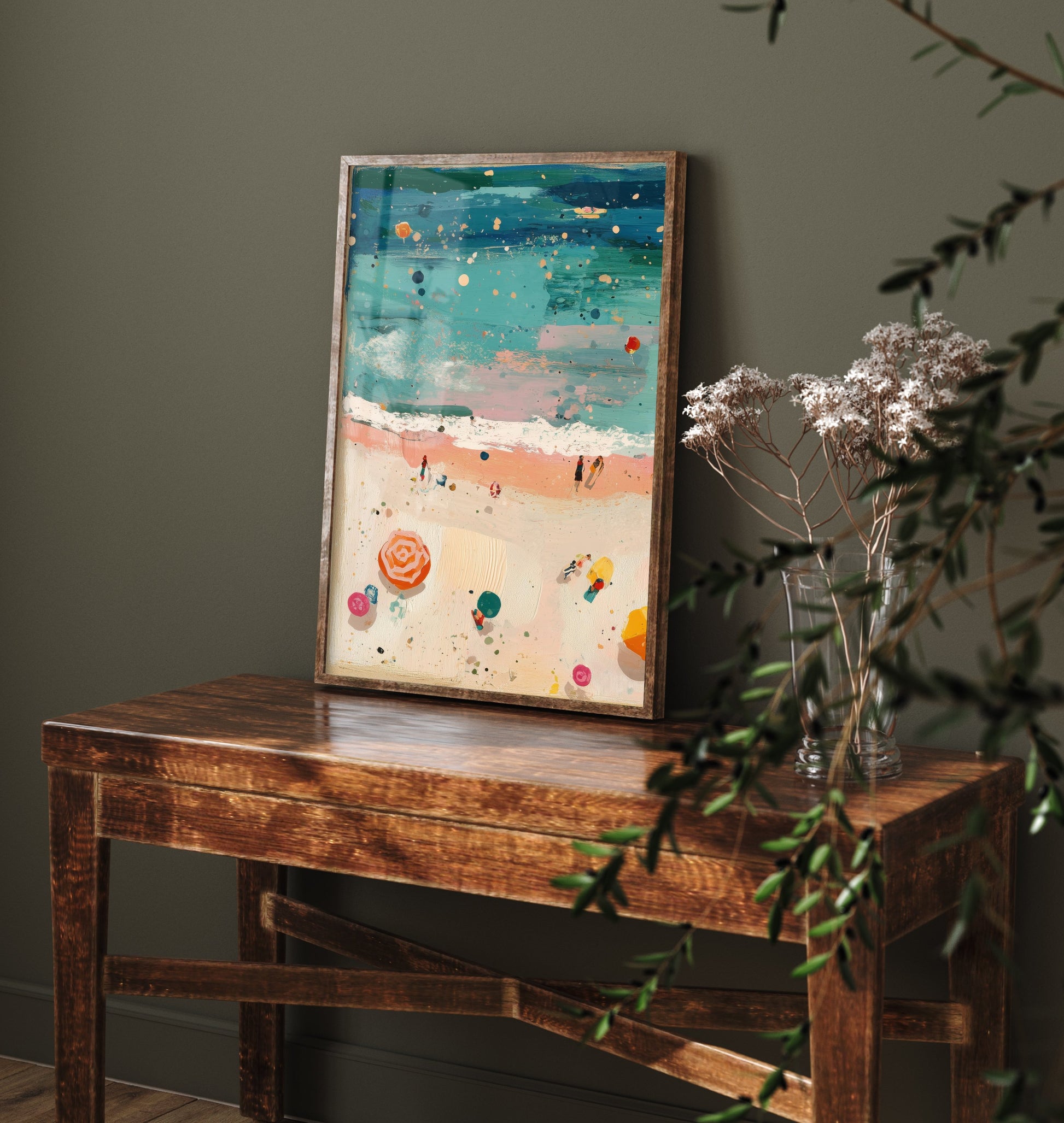 Weston-super-Mare Beach Travel Poster - Aerial Beach Art Print - Impasto Beach Painting - Somerset Panel 1/3