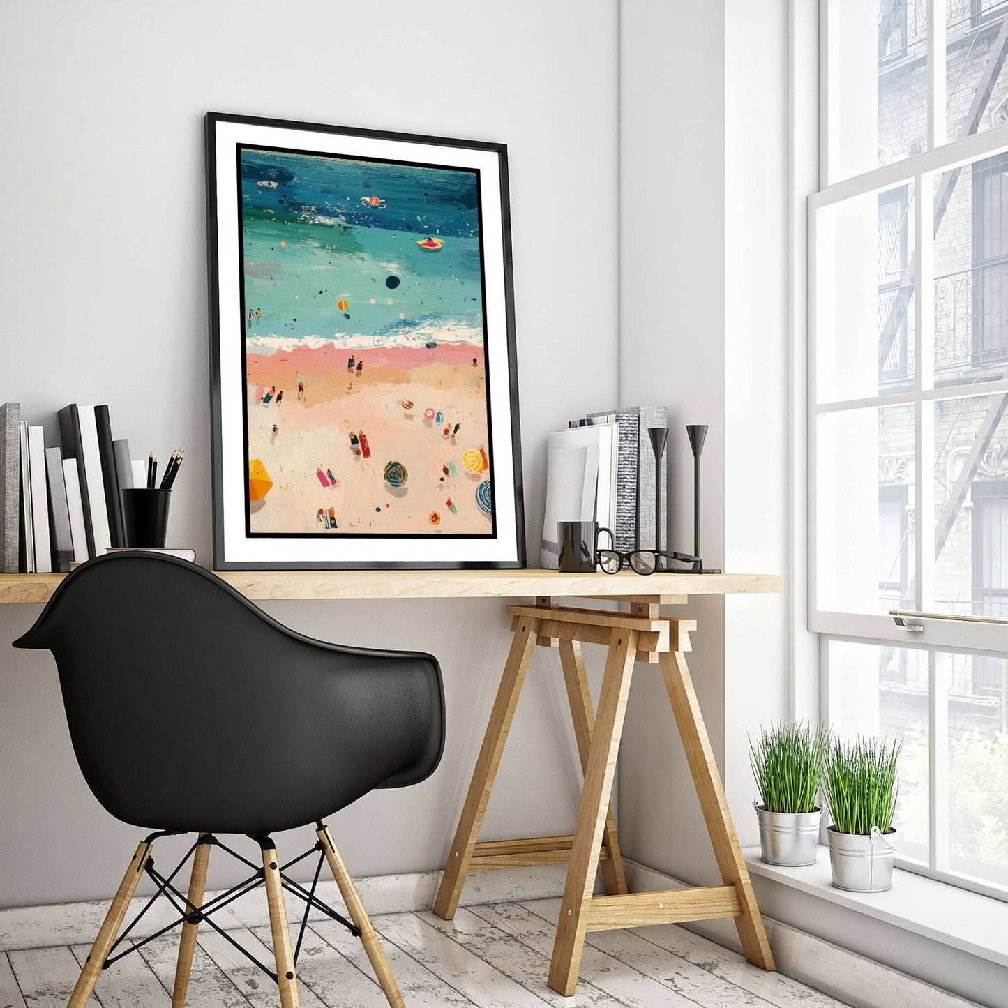 Weston-super-Mare Beach Travel Poster - Aerial Beach Art Print - Impasto Beach Painting - Somerset Panel 2/3