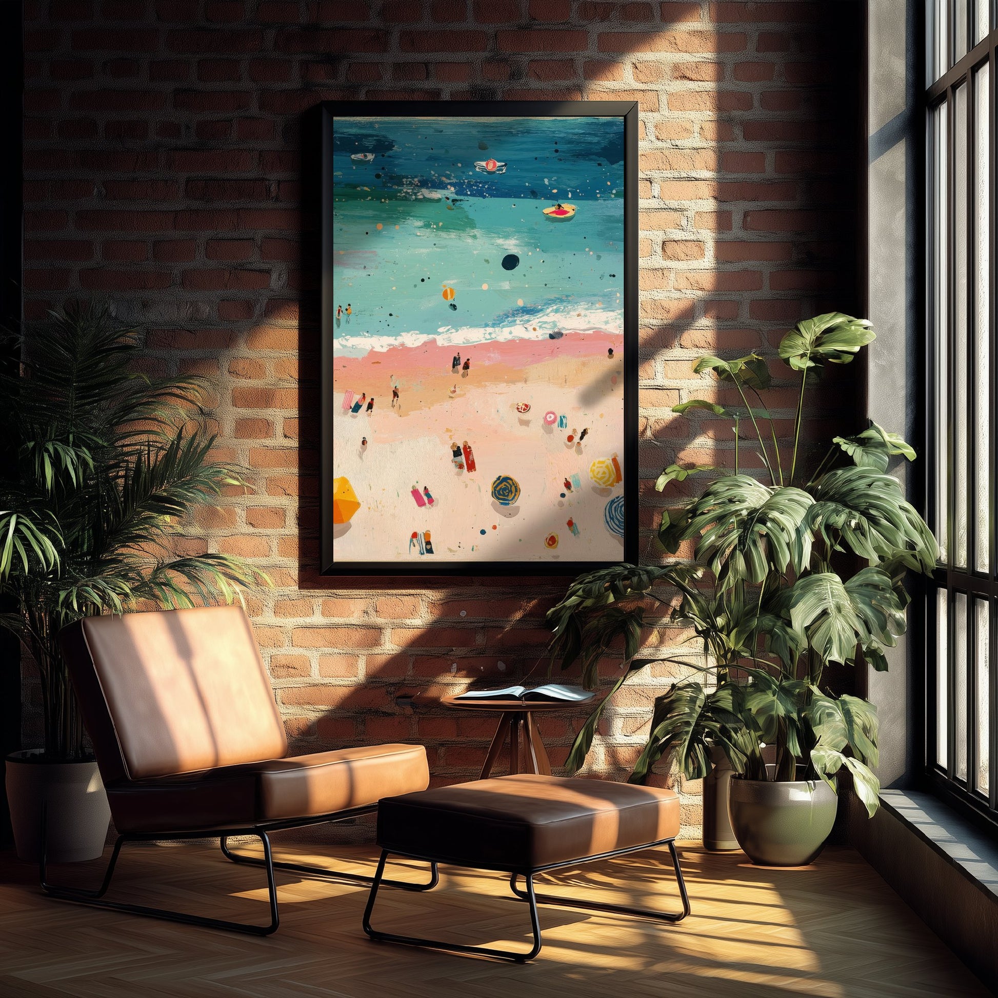 Weston-super-Mare Beach Travel Poster - Aerial Beach Art Print - Impasto Beach Painting - Somerset Panel 2/3