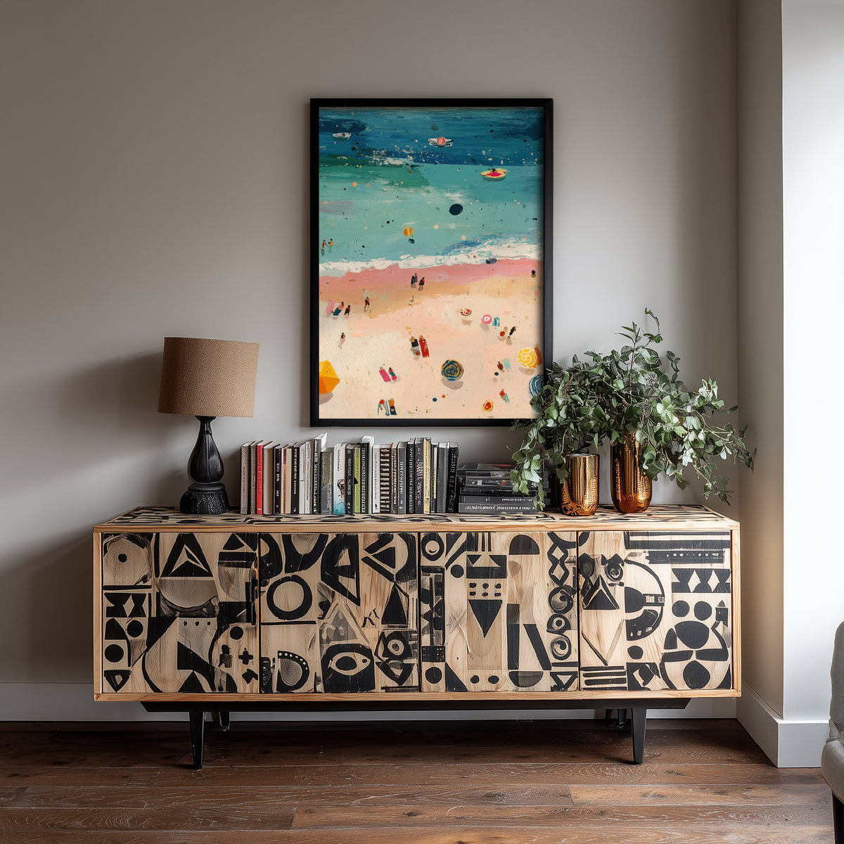 Weston-super-Mare Beach Travel Poster - Aerial Beach Art Print - Impasto Beach Painting - Somerset Panel 2/3