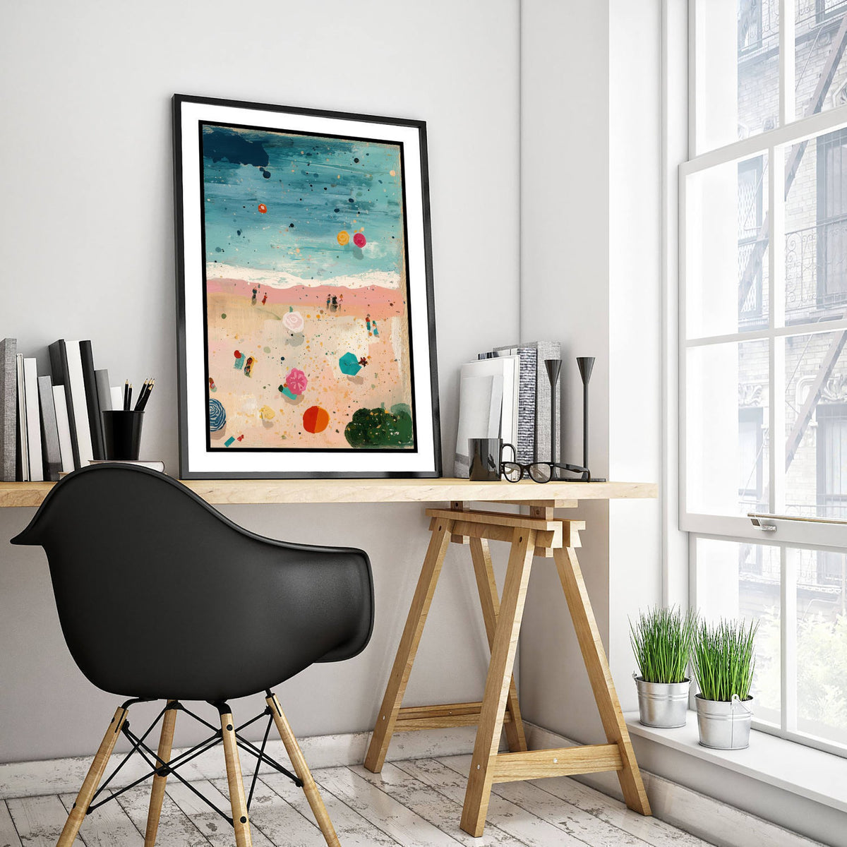 Weston-super-Mare Beach Travel Poster - Aerial Beach Art Print - Impasto Beach Painting - Somerset Panel 3/3