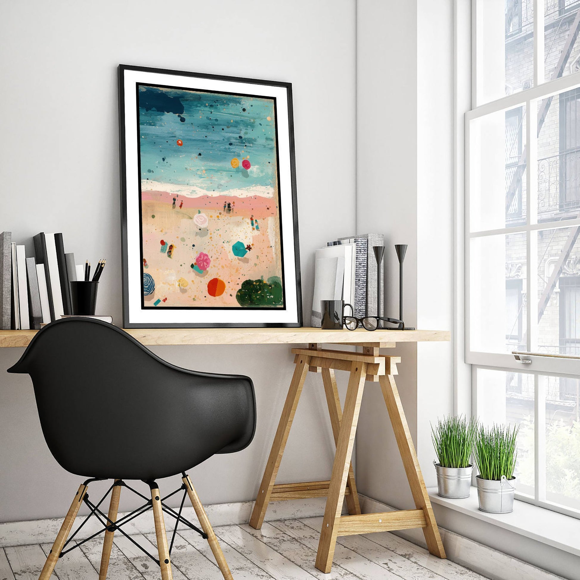 Weston-super-Mare Beach Travel Poster - Aerial Beach Art Print - Impasto Beach Painting - Somerset Panel 3/3