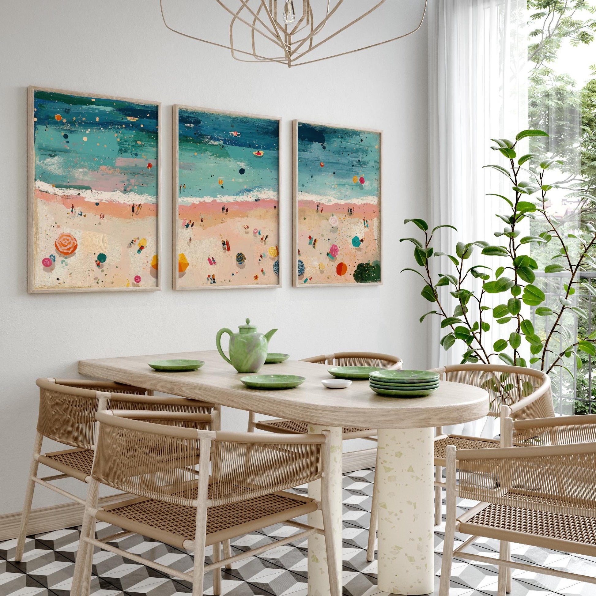 Weston-super-Mare Beach Set of Three Prints - Aerial Somerset Coast Posters - Palette Knife Oil Painting - Sandy Bay Wall Art