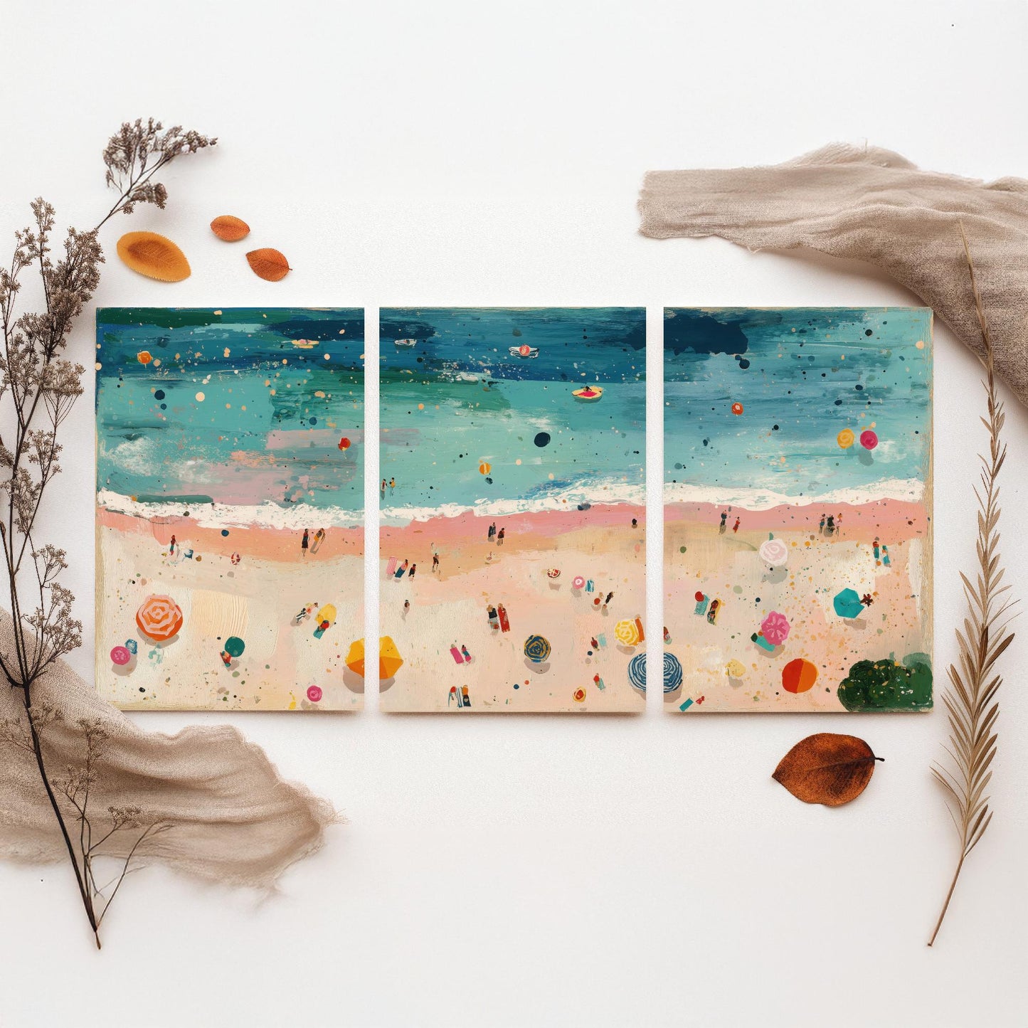 Weston-super-Mare Beach Set of Three Prints - Aerial Somerset Coast Posters - Palette Knife Oil Painting - Sandy Bay Wall Art