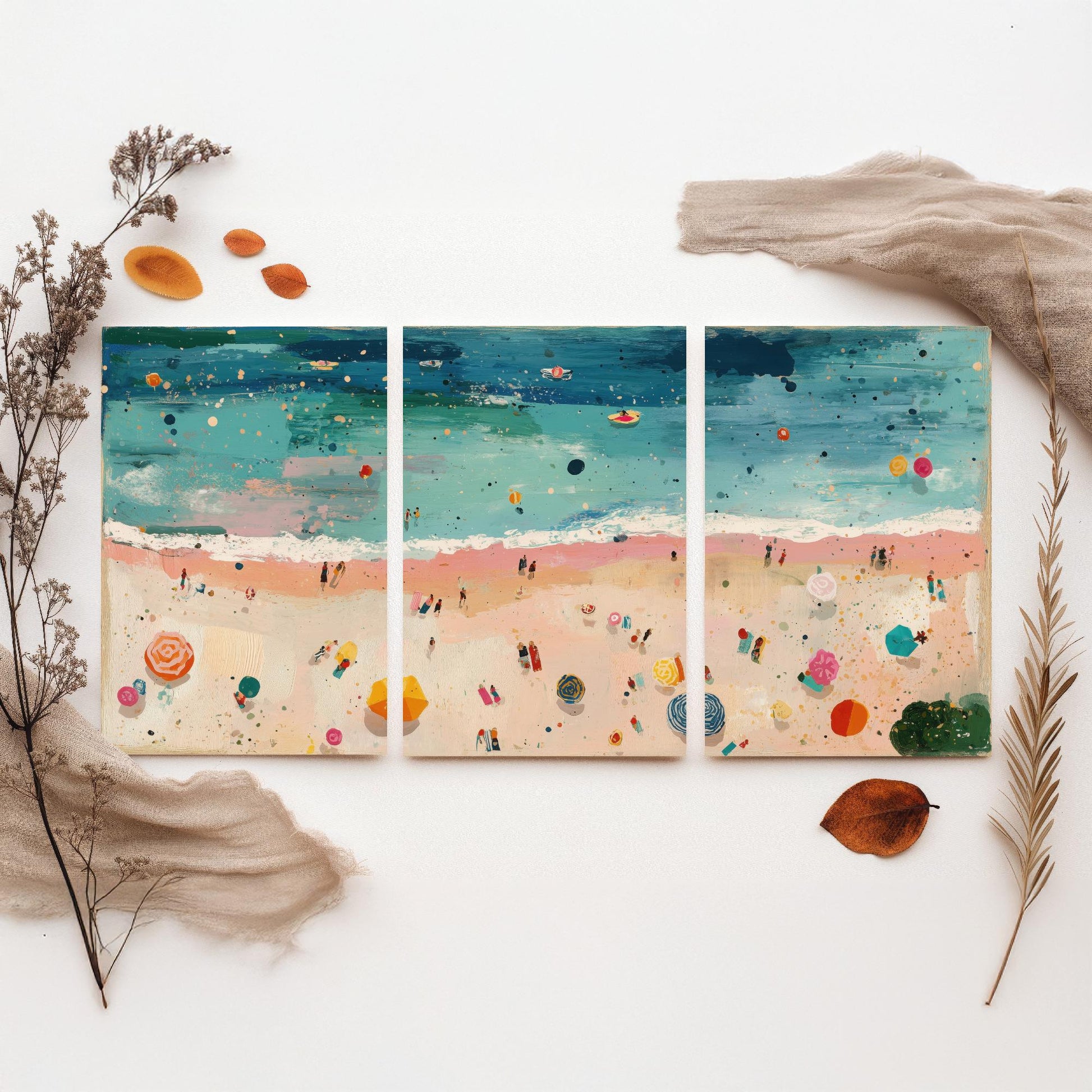 Weston-super-Mare Beach Set of Three Prints - Aerial Somerset Coast Posters - Palette Knife Oil Painting - Sandy Bay Wall Art