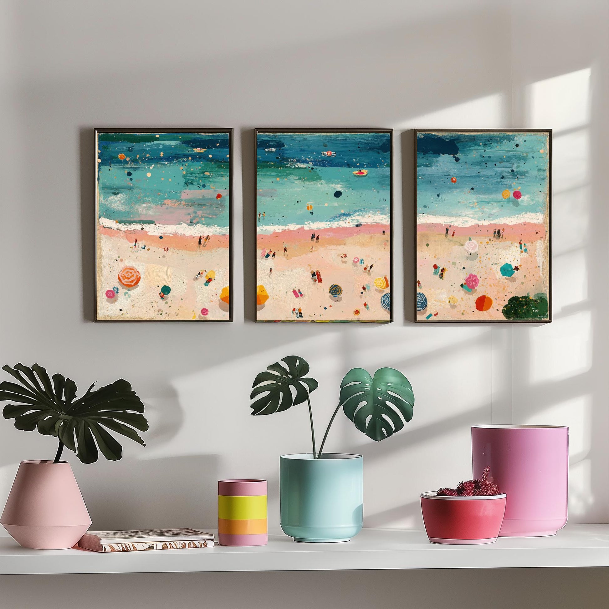 Weston-super-Mare Beach Set of Three Prints - Aerial Somerset Coast Posters - Palette Knife Oil Painting - Sandy Bay Wall Art