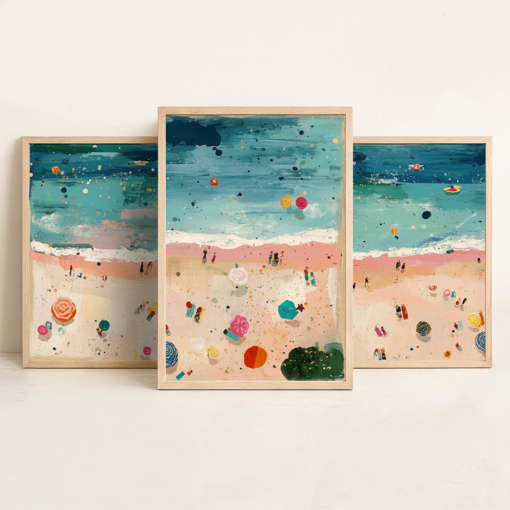Weston-super-Mare Beach Set of Three Prints - Aerial Somerset Coast Posters - Palette Knife Oil Painting - Sandy Bay Wall Art