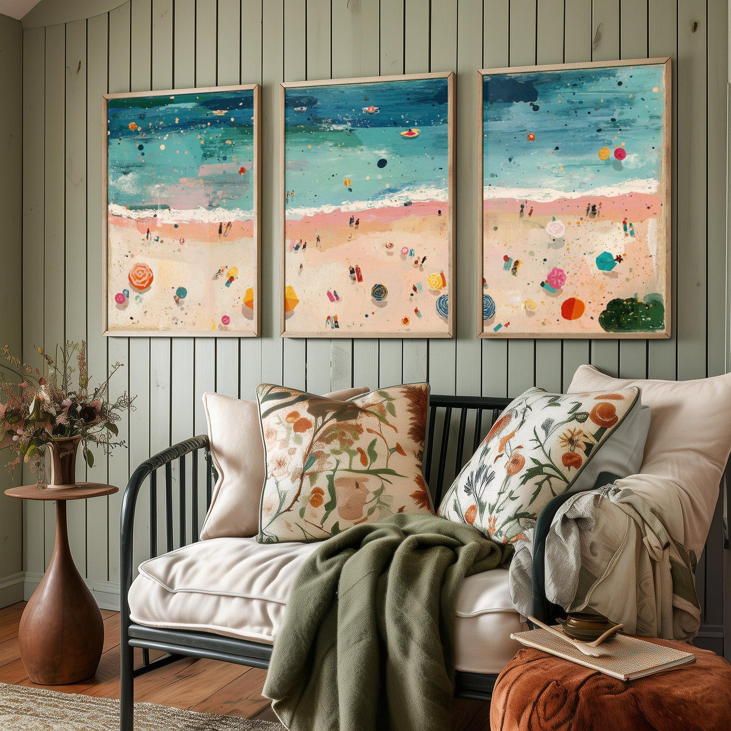 Weston-super-Mare Beach Set of Three Prints - Aerial Somerset Coast Posters - Palette Knife Oil Painting - Sandy Bay Wall Art