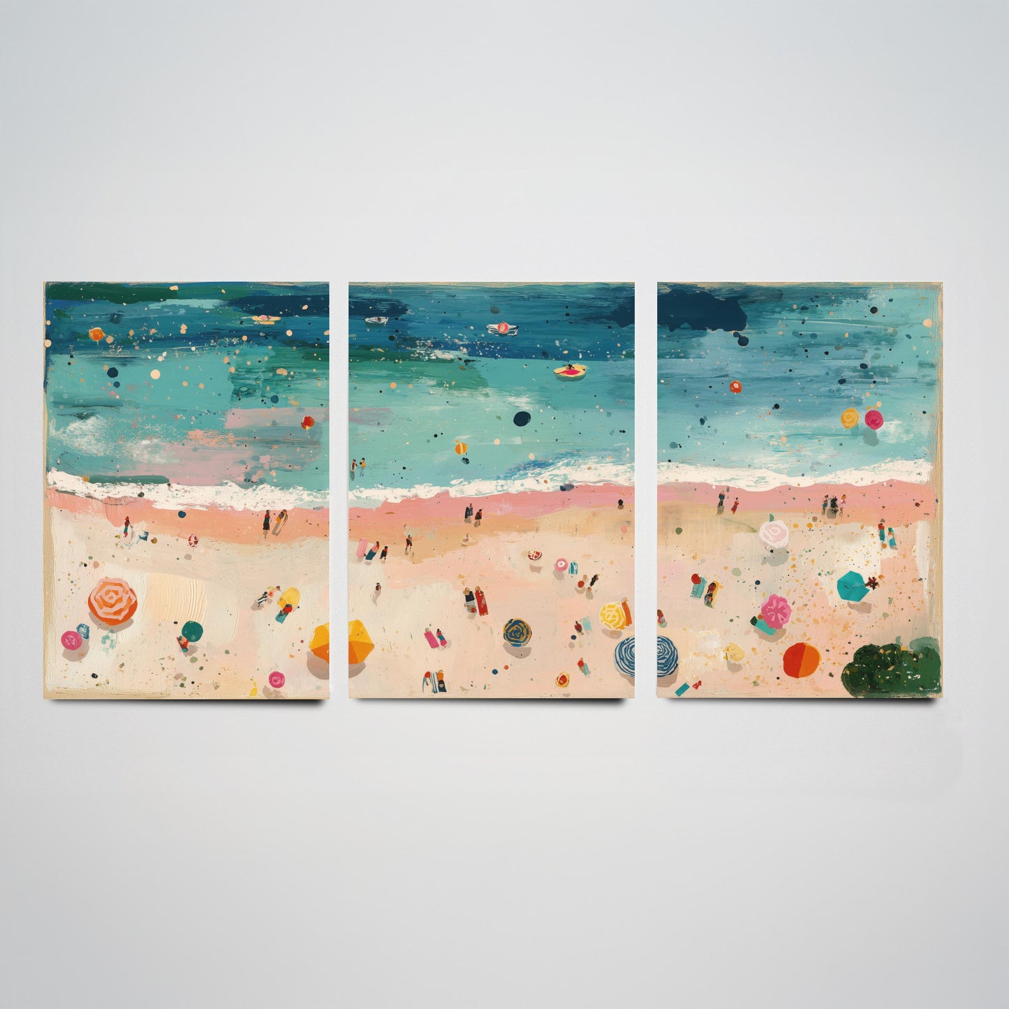 Weston-super-Mare Beach Set of Three Prints - Aerial Somerset Coast Posters - Palette Knife Oil Painting - Sandy Bay Wall Art