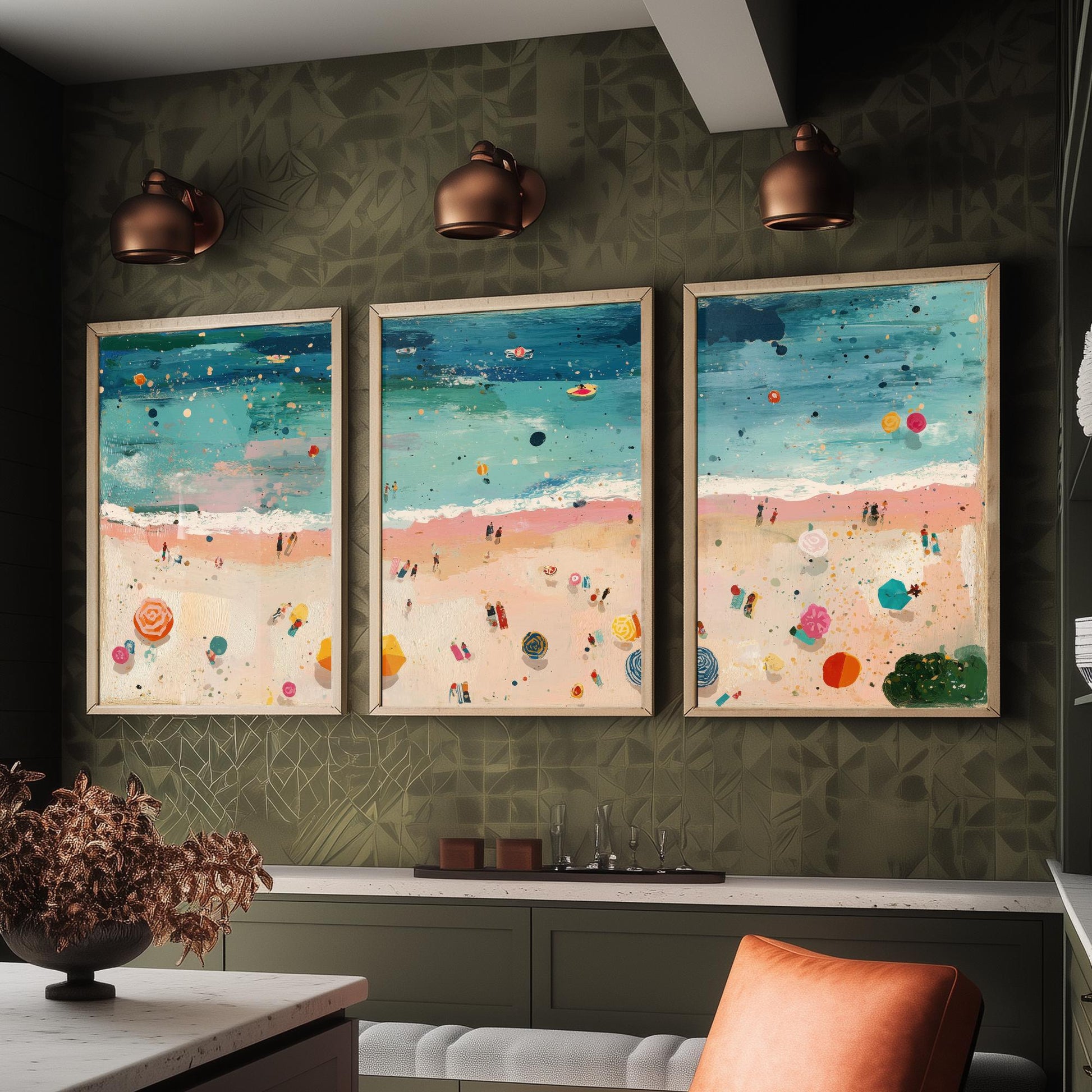 Weston-super-Mare Beach Set of Three Prints - Aerial Somerset Coast Posters - Palette Knife Oil Painting - Sandy Bay Wall Art