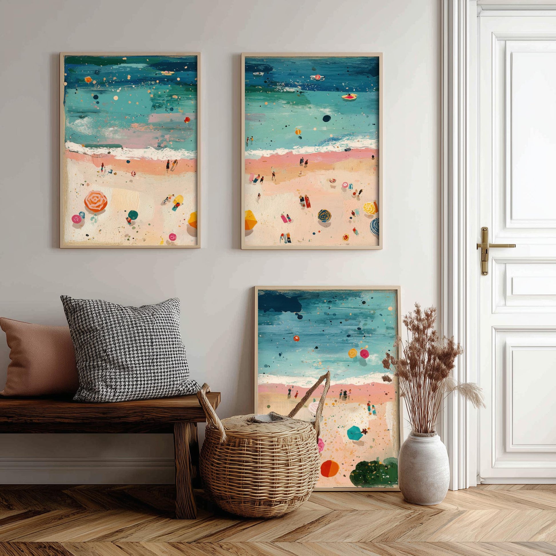 Weston-super-Mare Beach Set of Three Prints - Aerial Somerset Coast Posters - Palette Knife Oil Painting - Sandy Bay Wall Art
