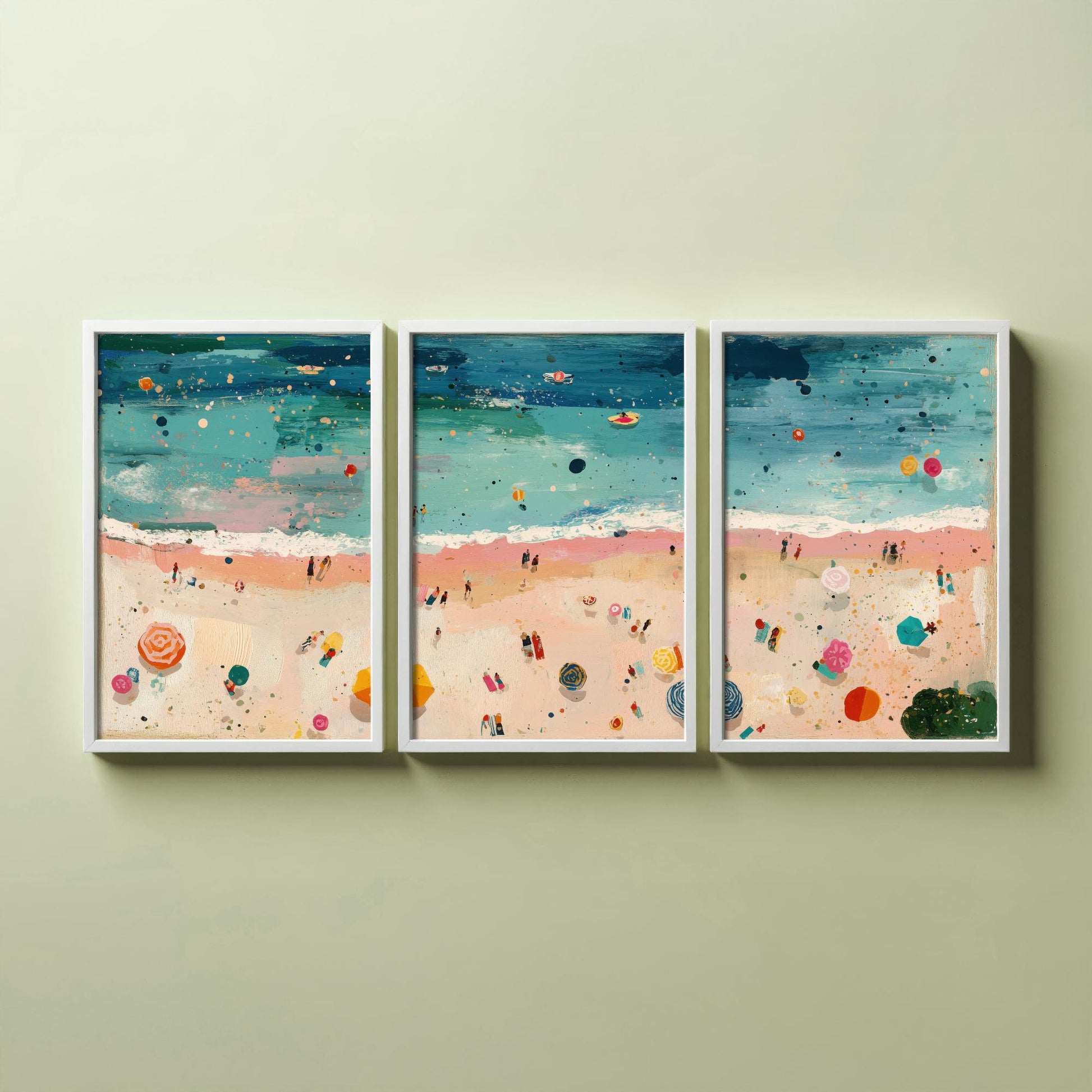 Weston-super-Mare Beach Set of Three Prints - Aerial Somerset Coast Posters - Palette Knife Oil Painting - Sandy Bay Wall Art