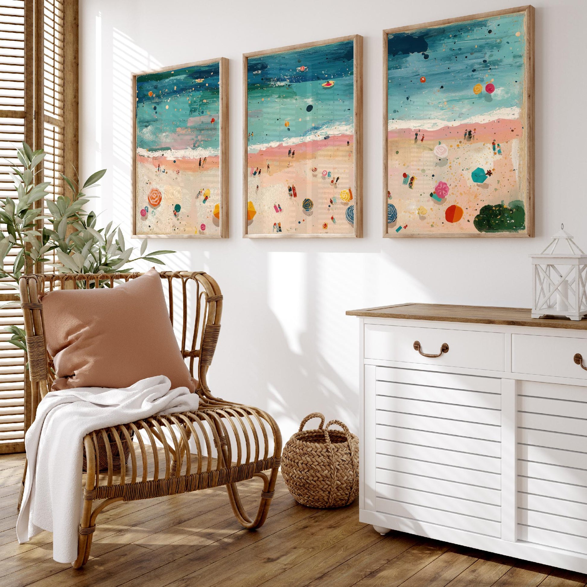 Weston-super-Mare Beach Set of Three Prints - Aerial Somerset Coast Posters - Palette Knife Oil Painting - Sandy Bay Wall Art