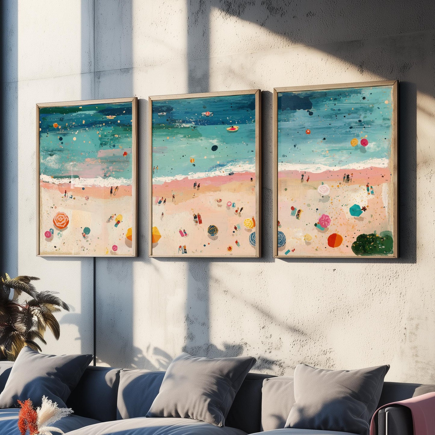 Weston-super-Mare Beach Set of Three Prints - Aerial Somerset Coast Posters - Palette Knife Oil Painting - Sandy Bay Wall Art