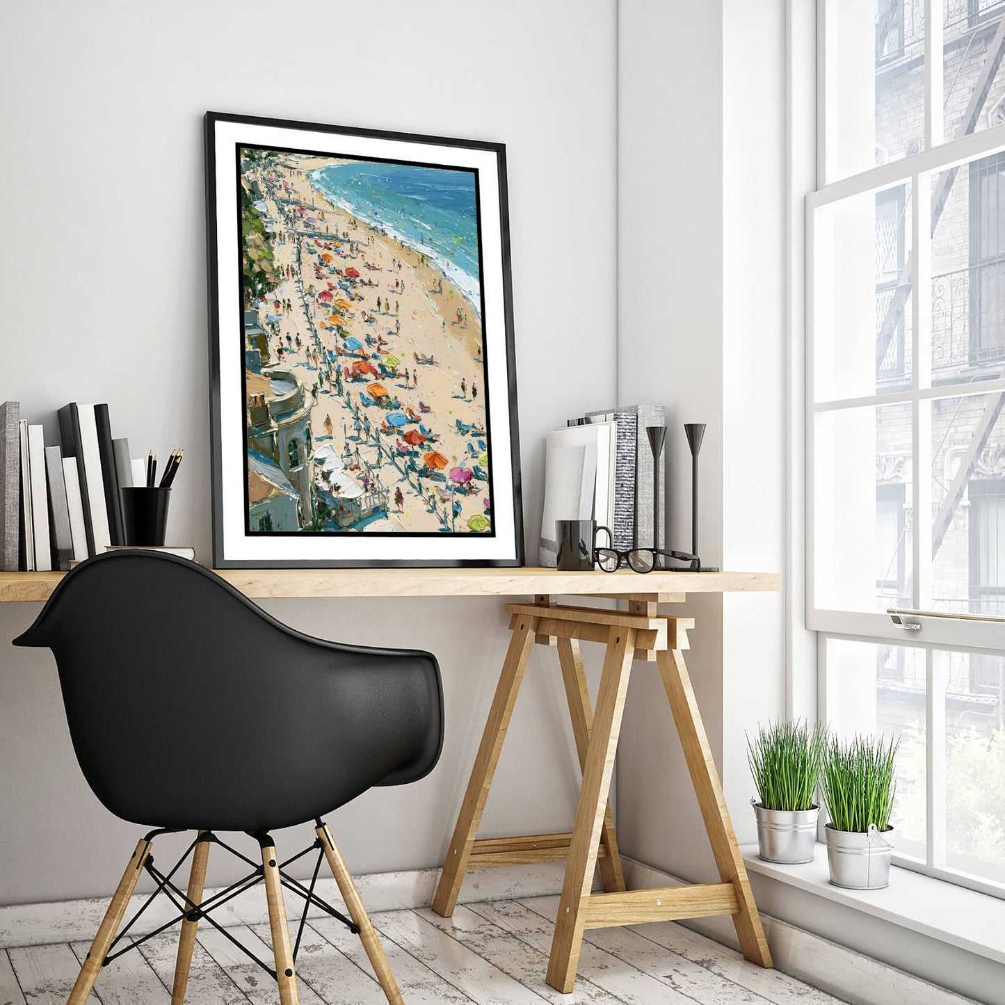 Weymouth Beach Travel Poster - Aerial Beach Art Print - Impasto Beach Painting - Dorset Panel 1/3